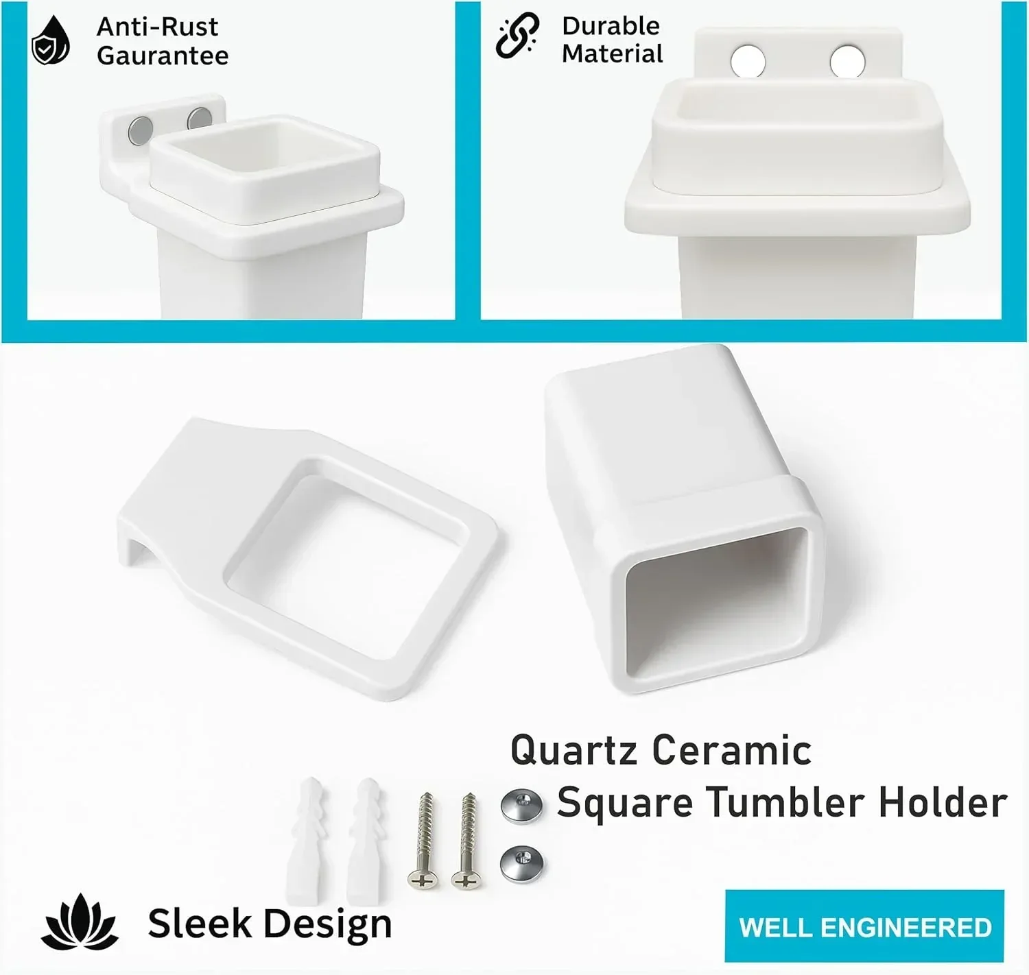 Ceramic White Unbreakable Brush Holder Square Glossy Finish  (RW-113) - Image 5