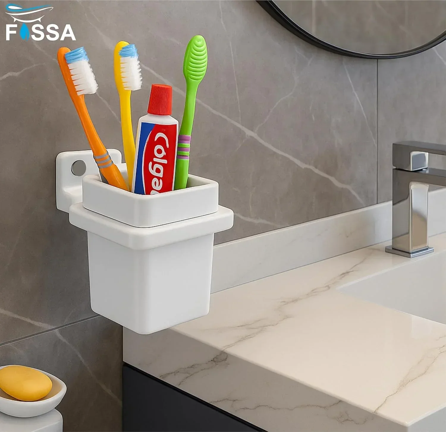 Ceramic White Unbreakable Brush Holder Square Glossy Finish  (RW-113) - Image 6