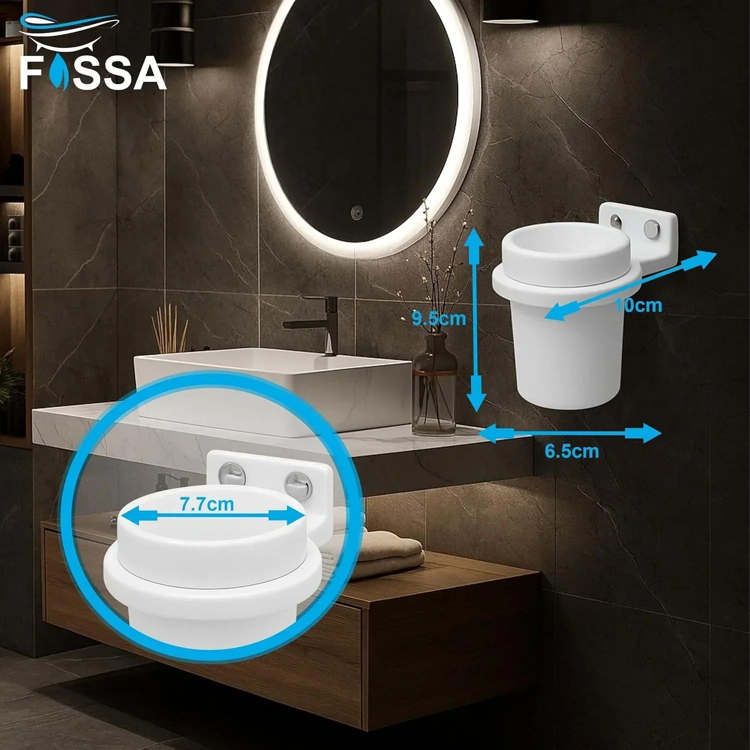 Ceramic White Unbreakable Brush Holder Round Glossy Finish (RW-123) - Image 2