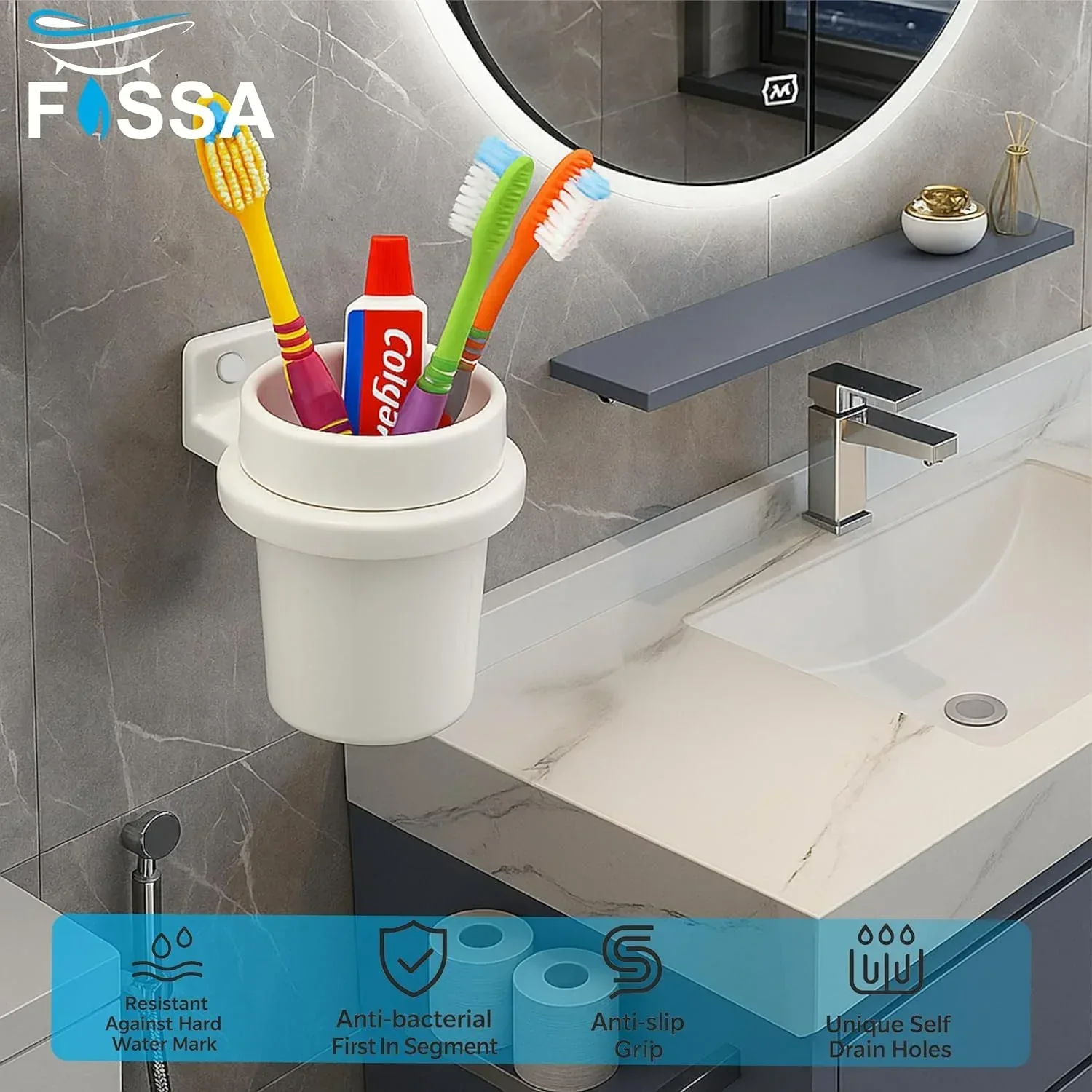 Ceramic White Unbreakable Brush Holder Round Glossy Finish (RW-123) - Image 4