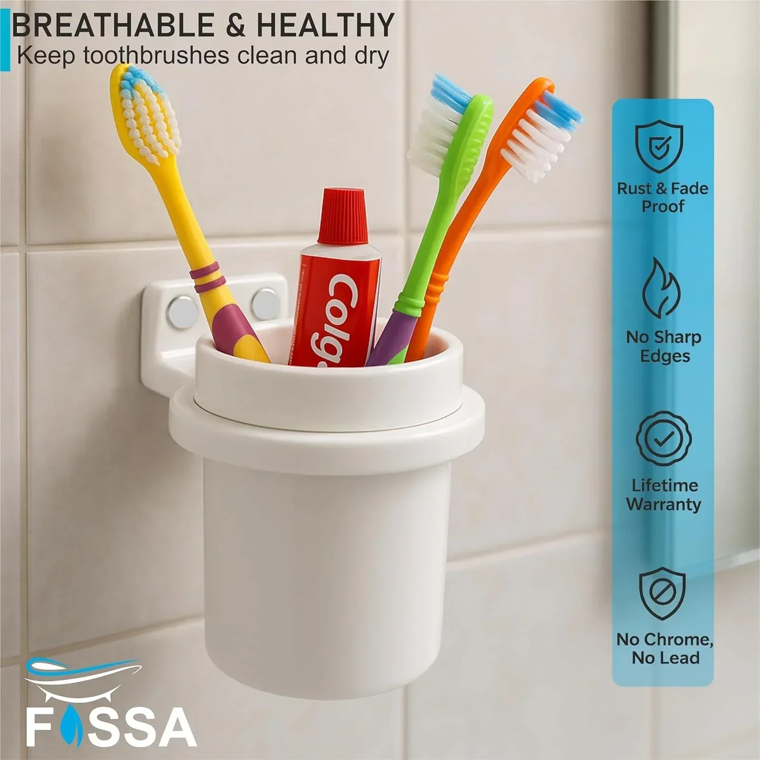 Ceramic White Unbreakable Brush Holder Round Glossy Finish (RW-123) - Image 5