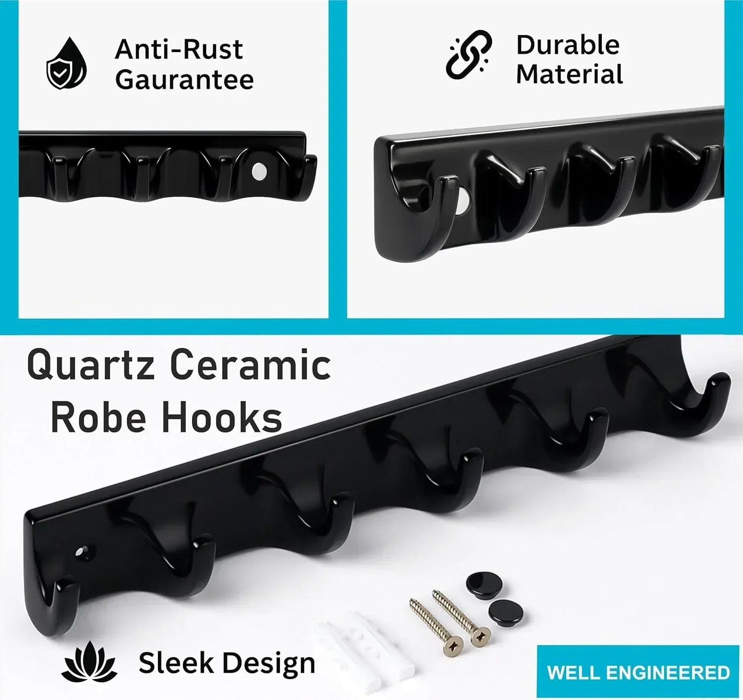Ceramic Black Cloth Hanger Unbreakable Glossy Finish (RB-132) - Image 4