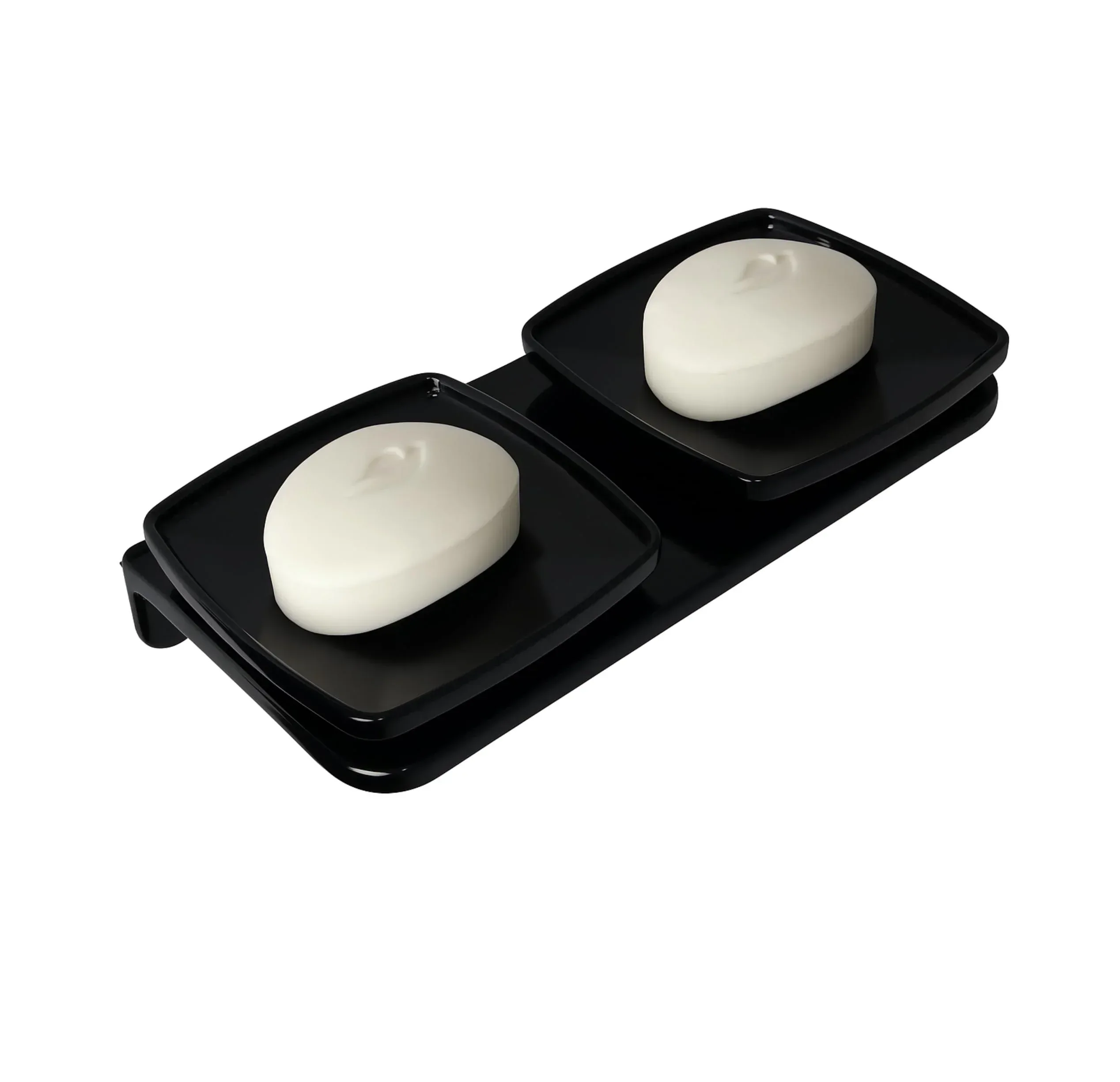Black Double Soap Dish Unbreakable Abs Square Ceramic Finish (RB-116)