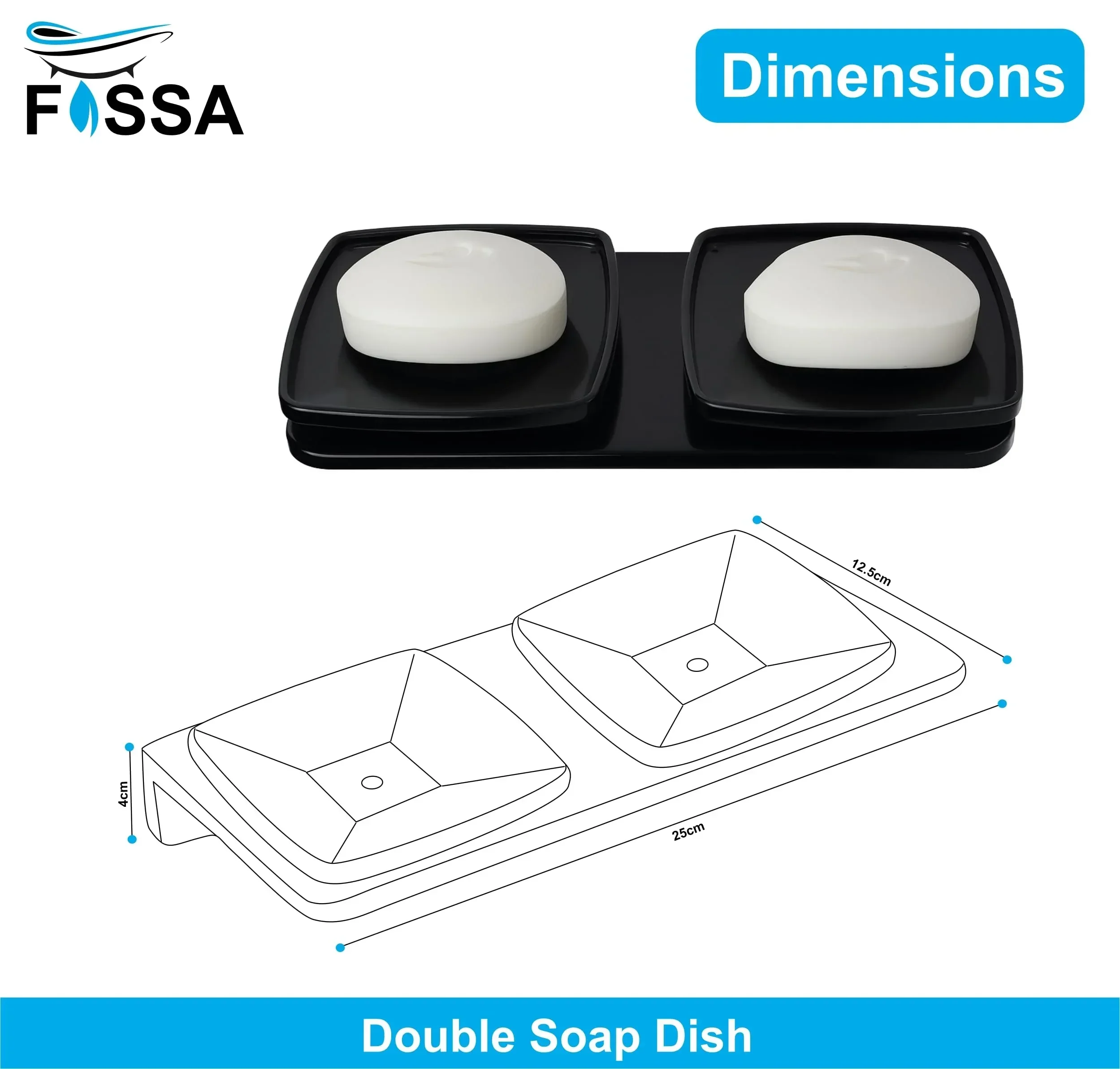 Black Double Soap Dish Unbreakable Abs Square Ceramic Finish (RB-116) - Image 2