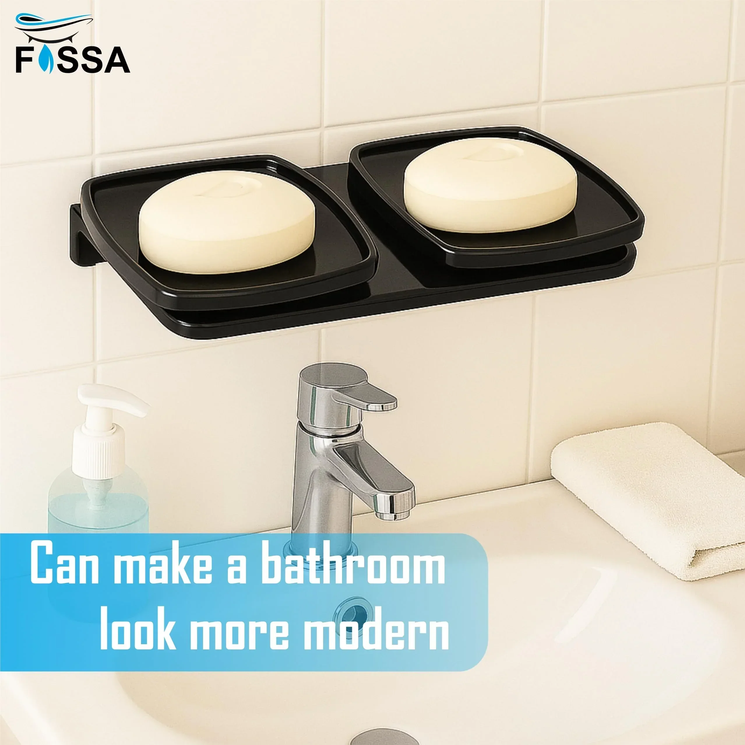Black Double Soap Dish Unbreakable Abs Square Ceramic Finish (RB-116) - Image 6