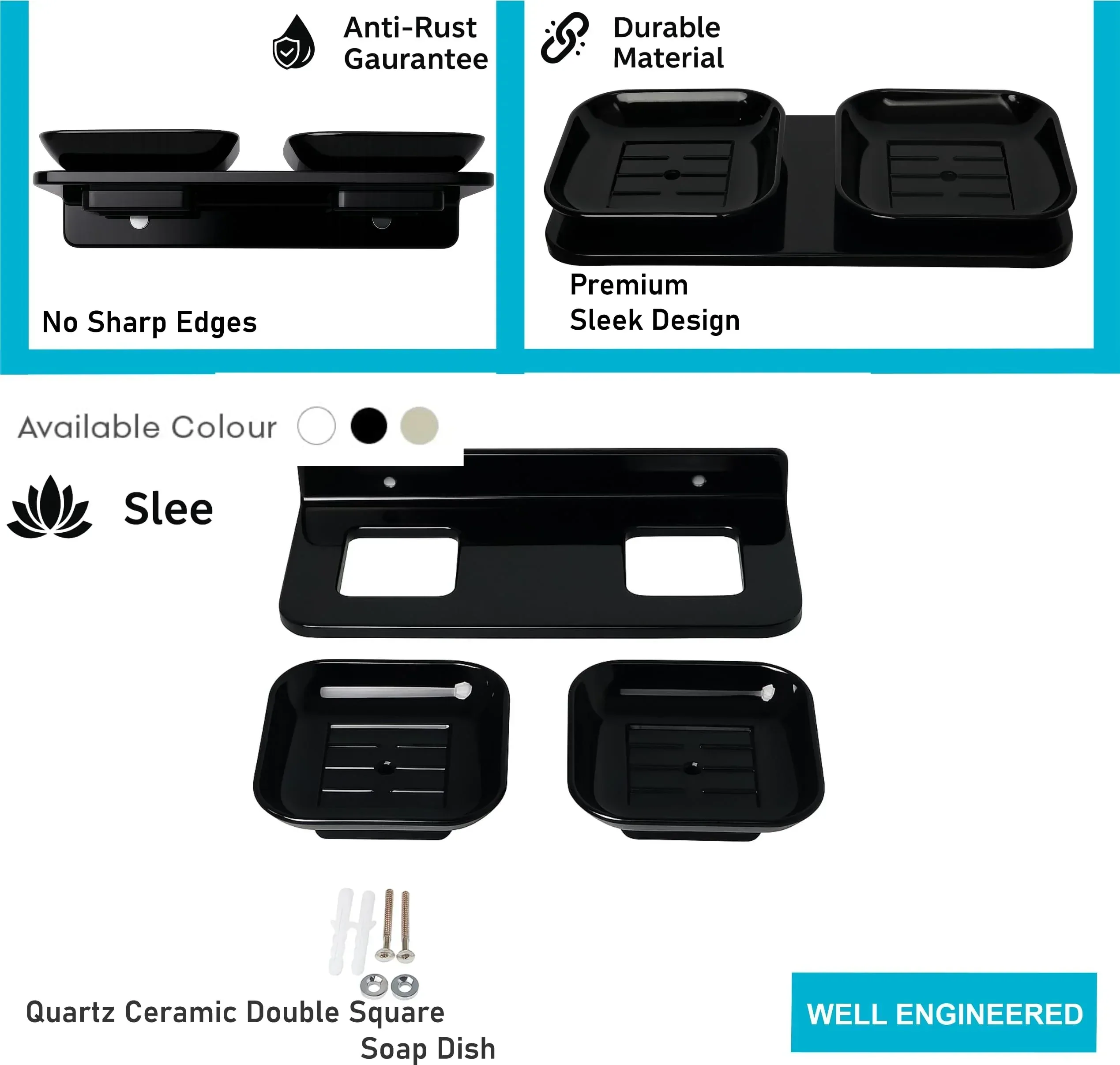 Ceramic Black Unbreakable Soap Dish  Rectangular Glossy Finish (RB-112) - Image 4