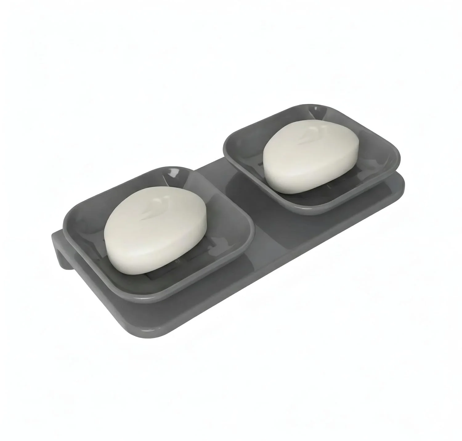 Ceramic Grey Unbreakable Double Soap Dish Rectangular Glossy Finish (RG-112)