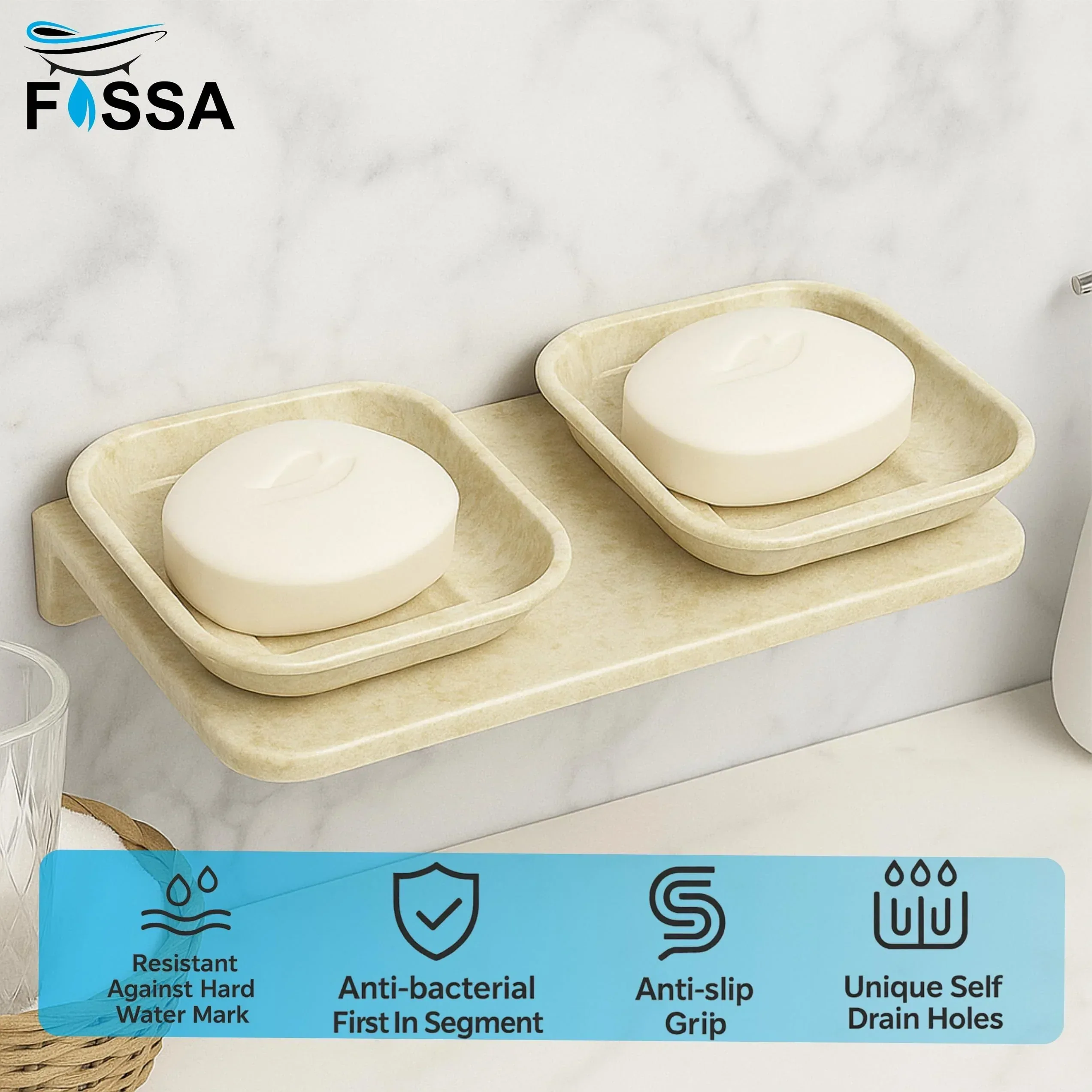 Ivory Double Soap Dish Unbreakable ABS Rectangular Ceramic Finish (RM-112) - Image 3