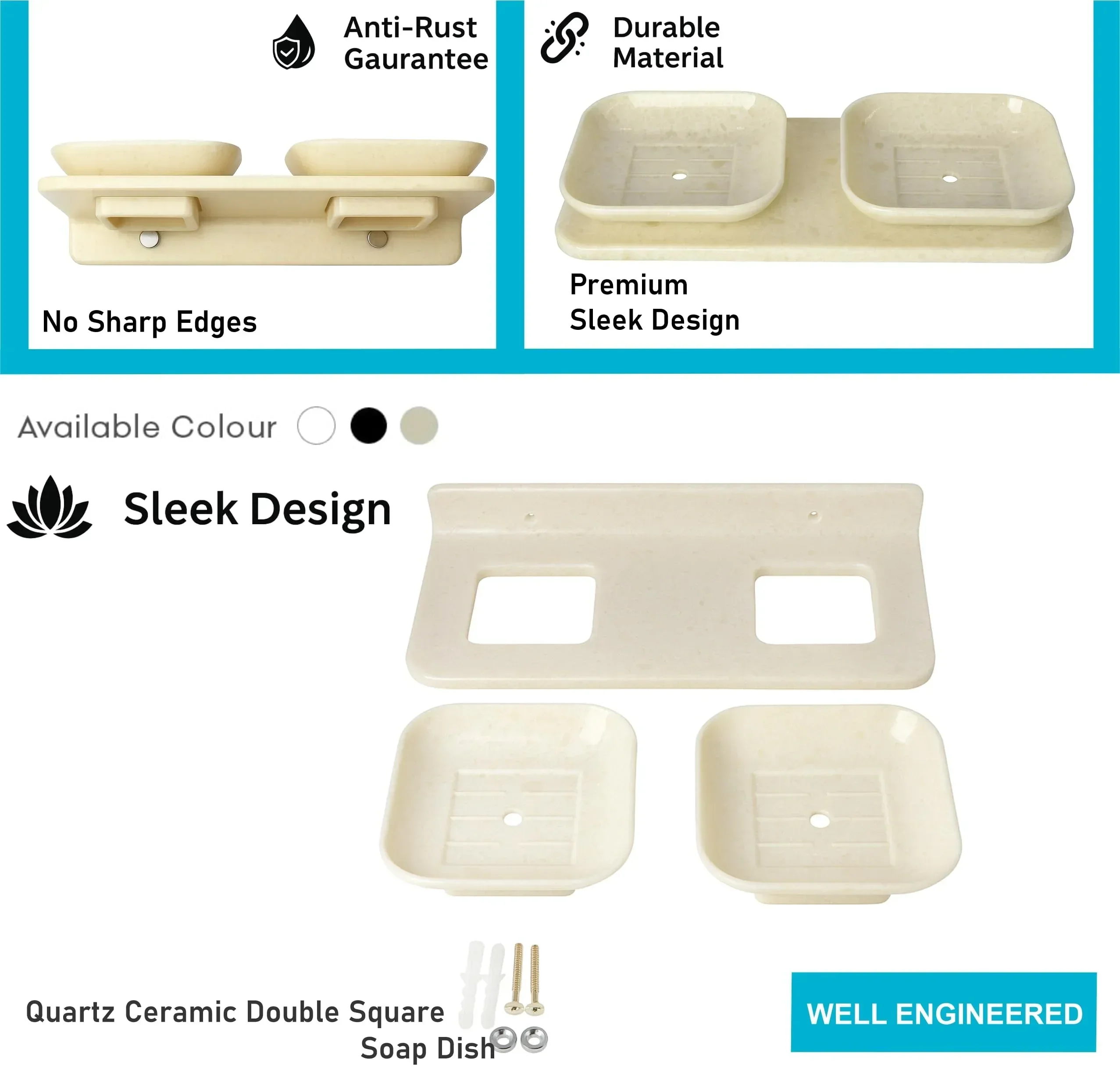 Ivory Double Soap Dish Unbreakable ABS Rectangular Ceramic Finish (RM-112) - Image 5