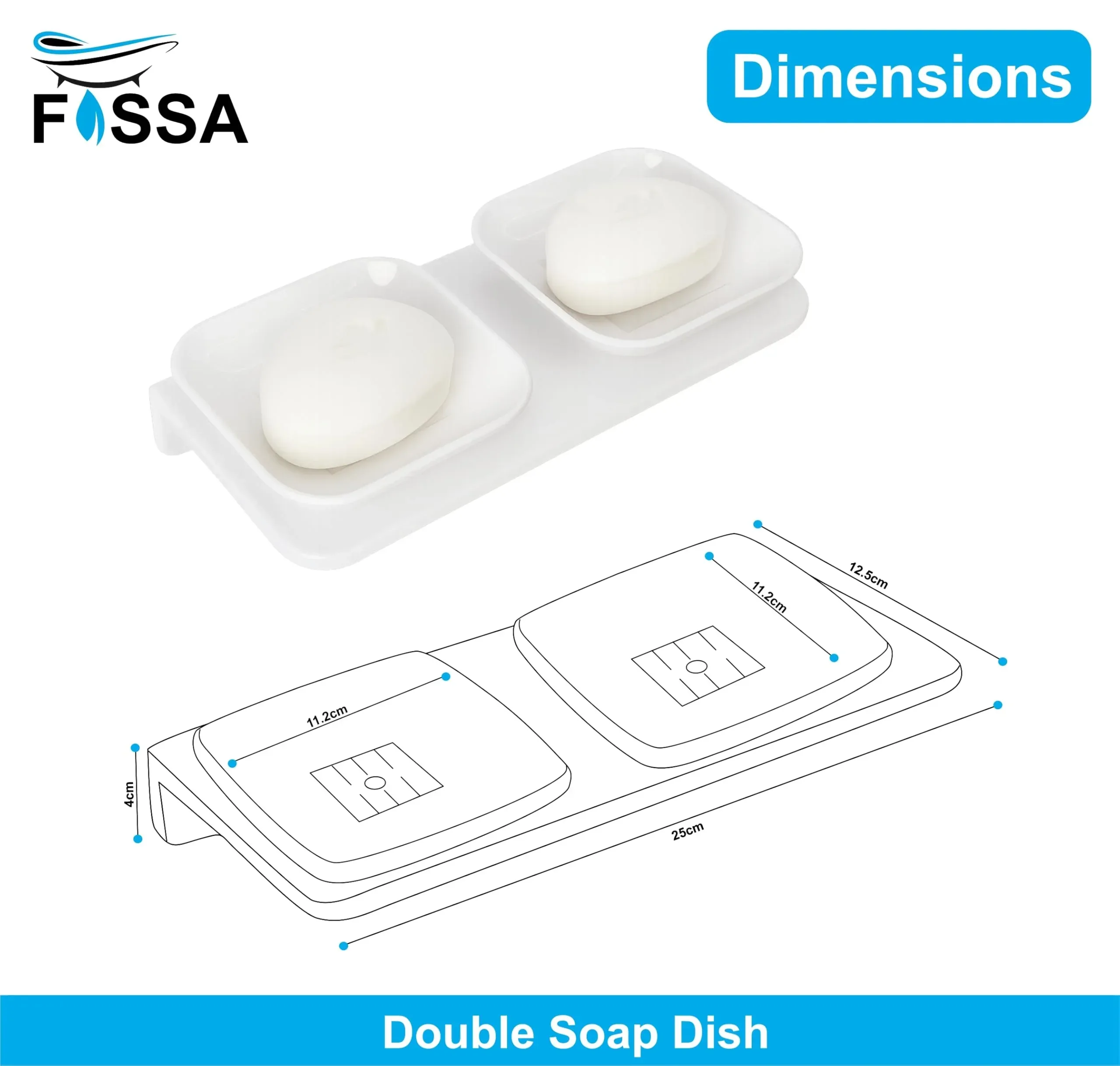 White Double Soap Dish Unbreakable Abs Rectangular Ceramic Finish (RW-112) - Image 2