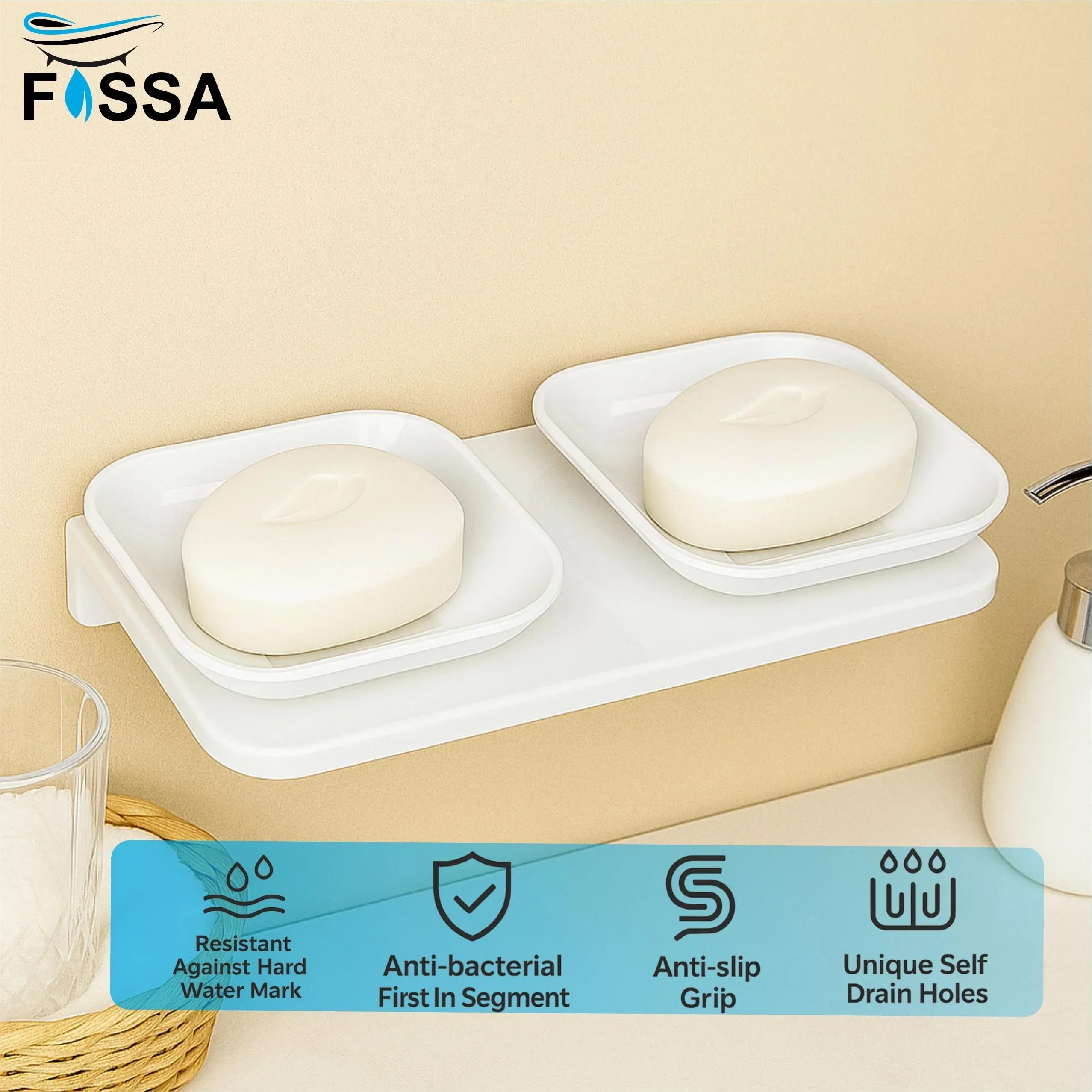 White Double Soap Dish Unbreakable Abs Rectangular Ceramic Finish (RW-112) - Image 3
