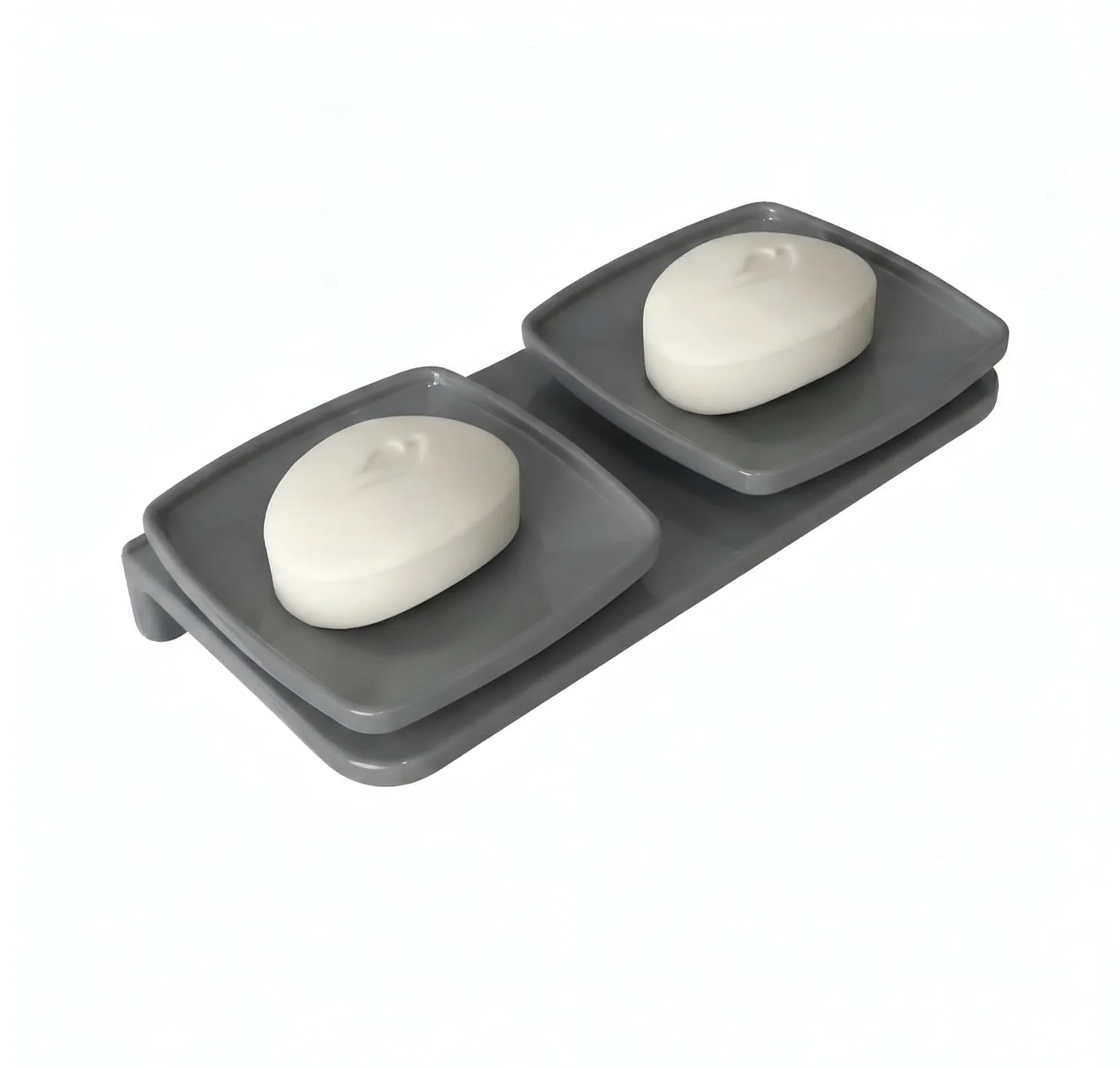 Grey Double Soap Dish Unbreakable ABS Square Ceramic Finish (RG-116)