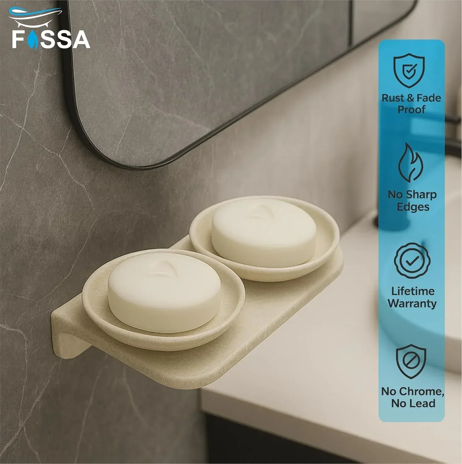 Ceramic Ivory Unbreakable Double Soap Dish Round Glossy Finish (RM-122) - Image 2