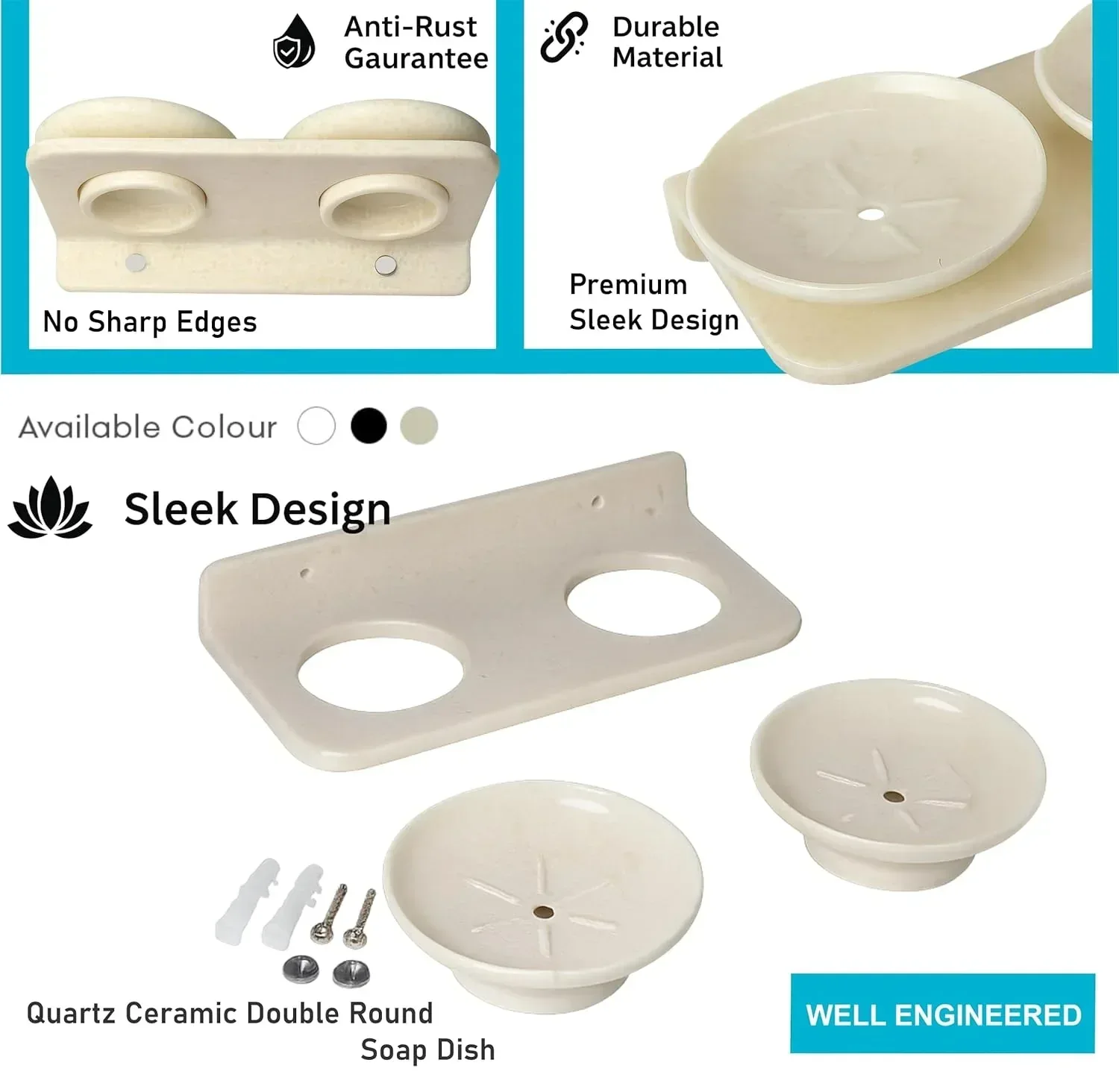 Ceramic Ivory Unbreakable Double Soap Dish Round Glossy Finish (RM-122) - Image 3