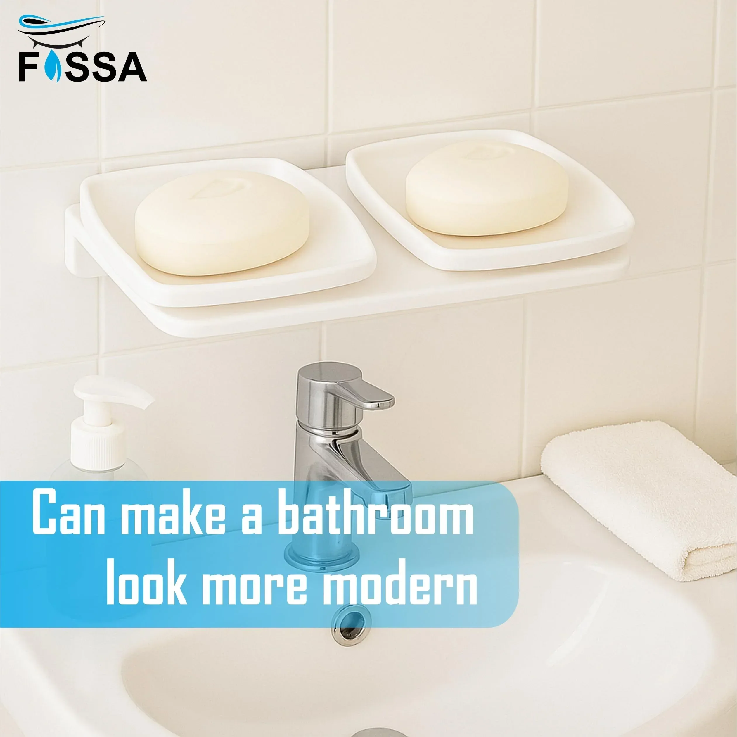 White Double Soap Dish Unbreakable Abs Square Ceramic Finish (RW-116) - Image 5