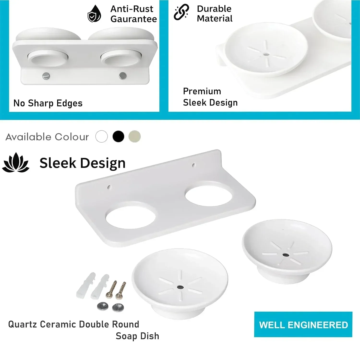 Ceramic White Unbreakable Double Soap Dish Round Glossy Finish (RW-122) - Image 3