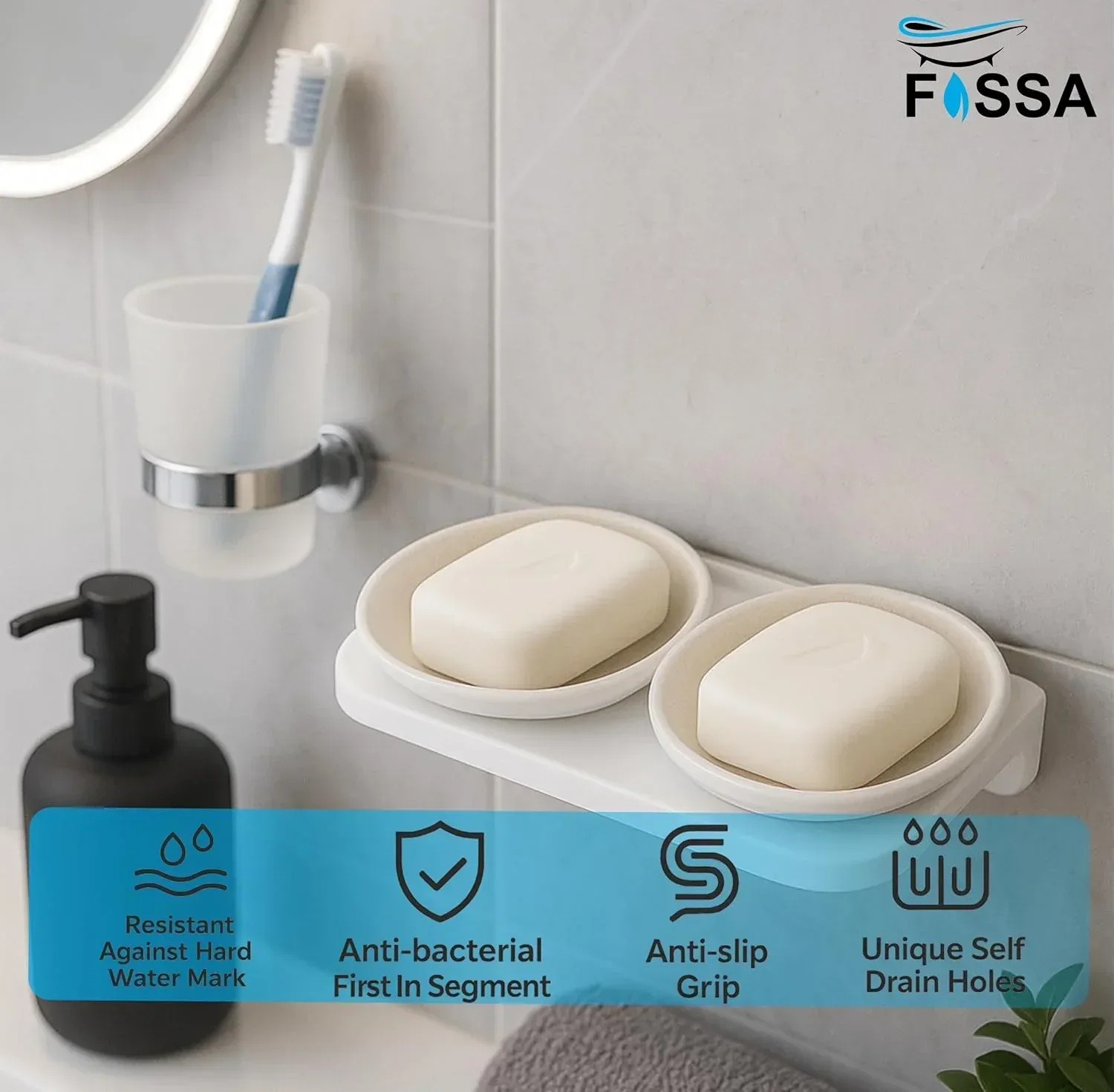 Ceramic White Unbreakable Double Soap Dish Round Glossy Finish (RW-122) - Image 5