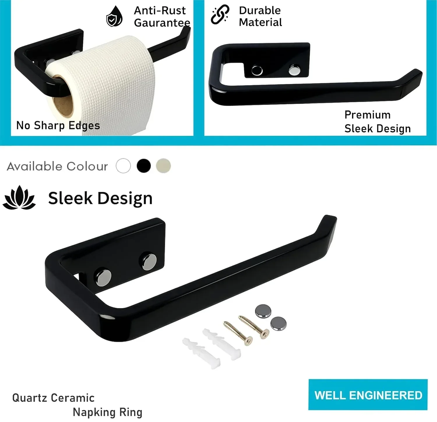 Ceramic Black Unbreakable Napkin Ring & Towel Holder Glossy Finish (RB-136) - Image 4