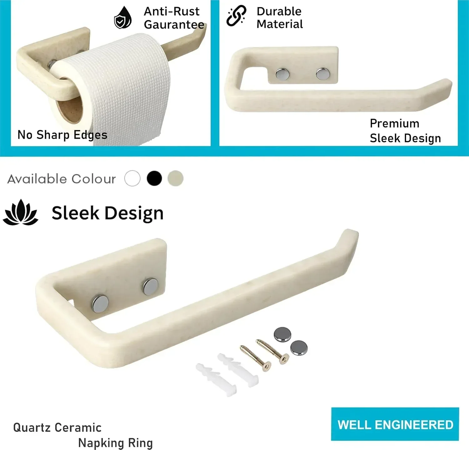 Ceramic Ivory Unbreakable Napkin Ring & Towel Holder Glossy Finish (RM-136) - Image 5