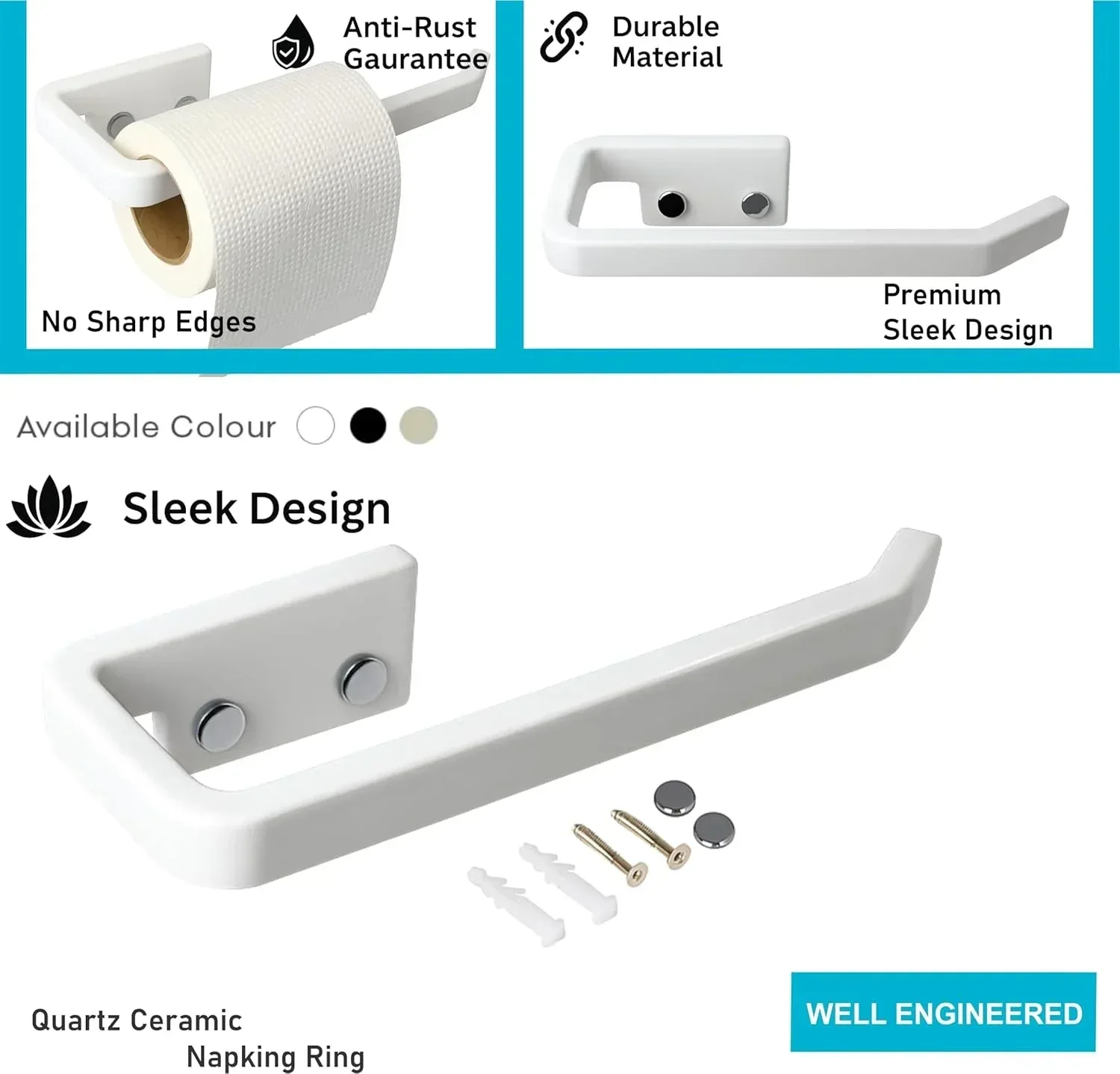 Ceramic White Unbreakable Napkin Ring & Towel Holder Glossy Finish (RW-136) - Image 5