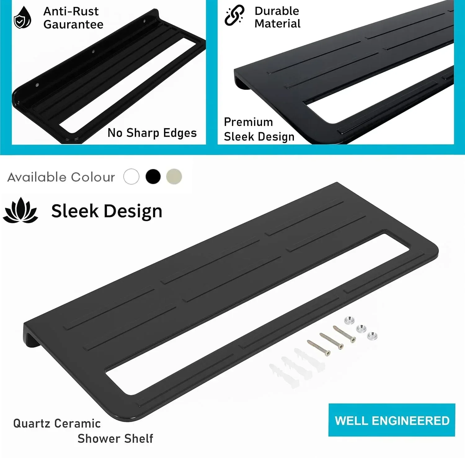 Ceramic Wall Mounted Towel Shelf Black Quartz (RB-127) - Image 3
