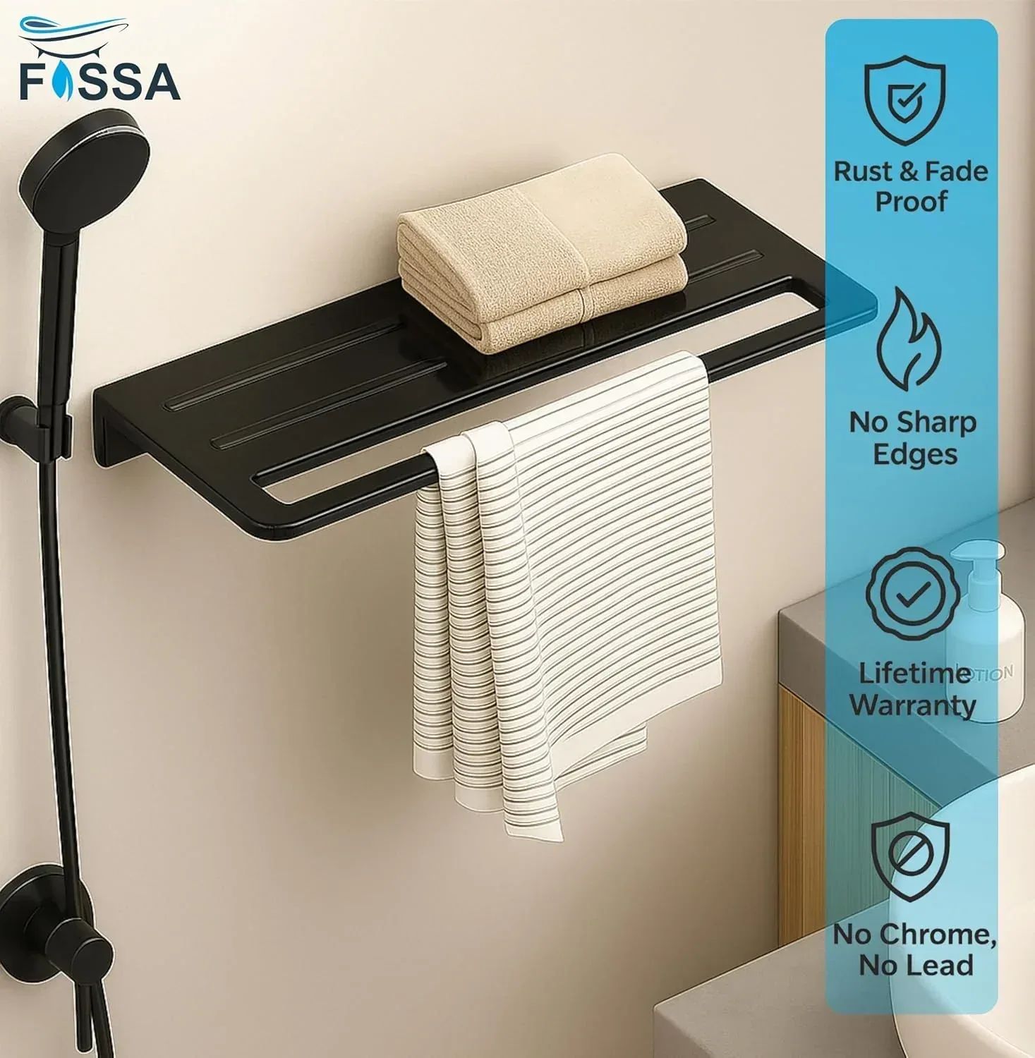 Ceramic Wall Mounted Towel Shelf Black Quartz (RB-127) - Image 4