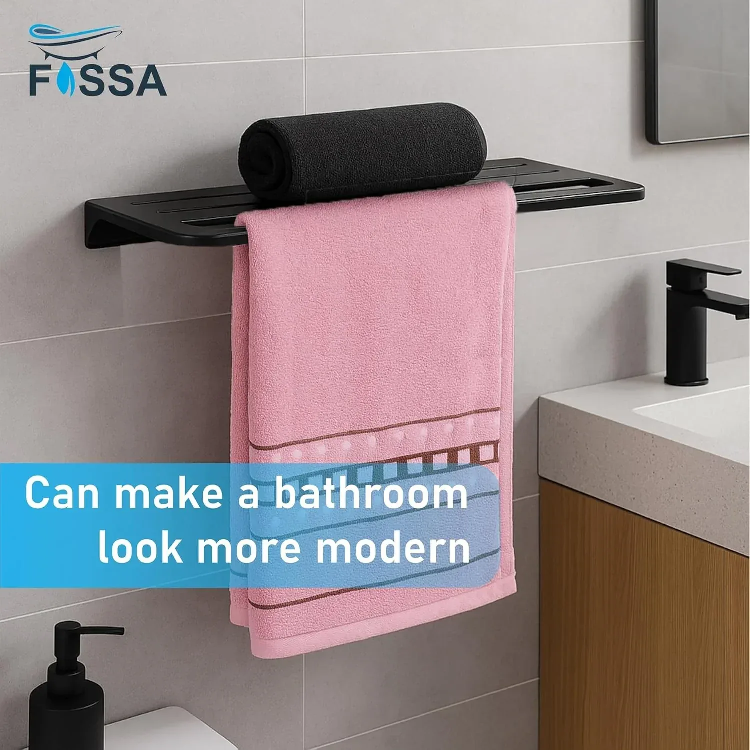 Ceramic Wall Mounted Towel Shelf Black Quartz (RB-127) - Image 5