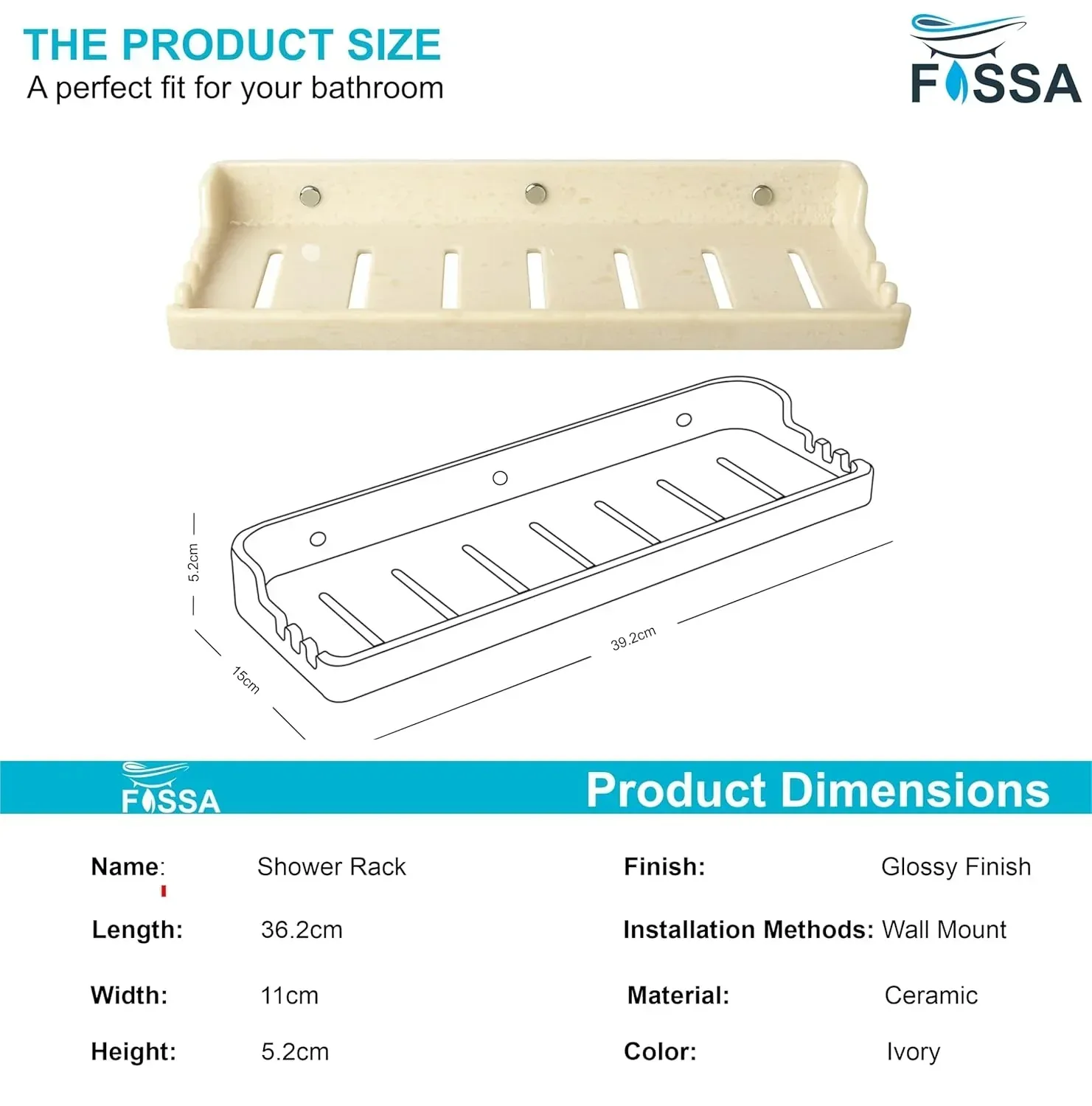 Classic Ceramic Wall Mounted Shelf Rack – Ivory (Glossy Finish) (RM-129) - Image 2