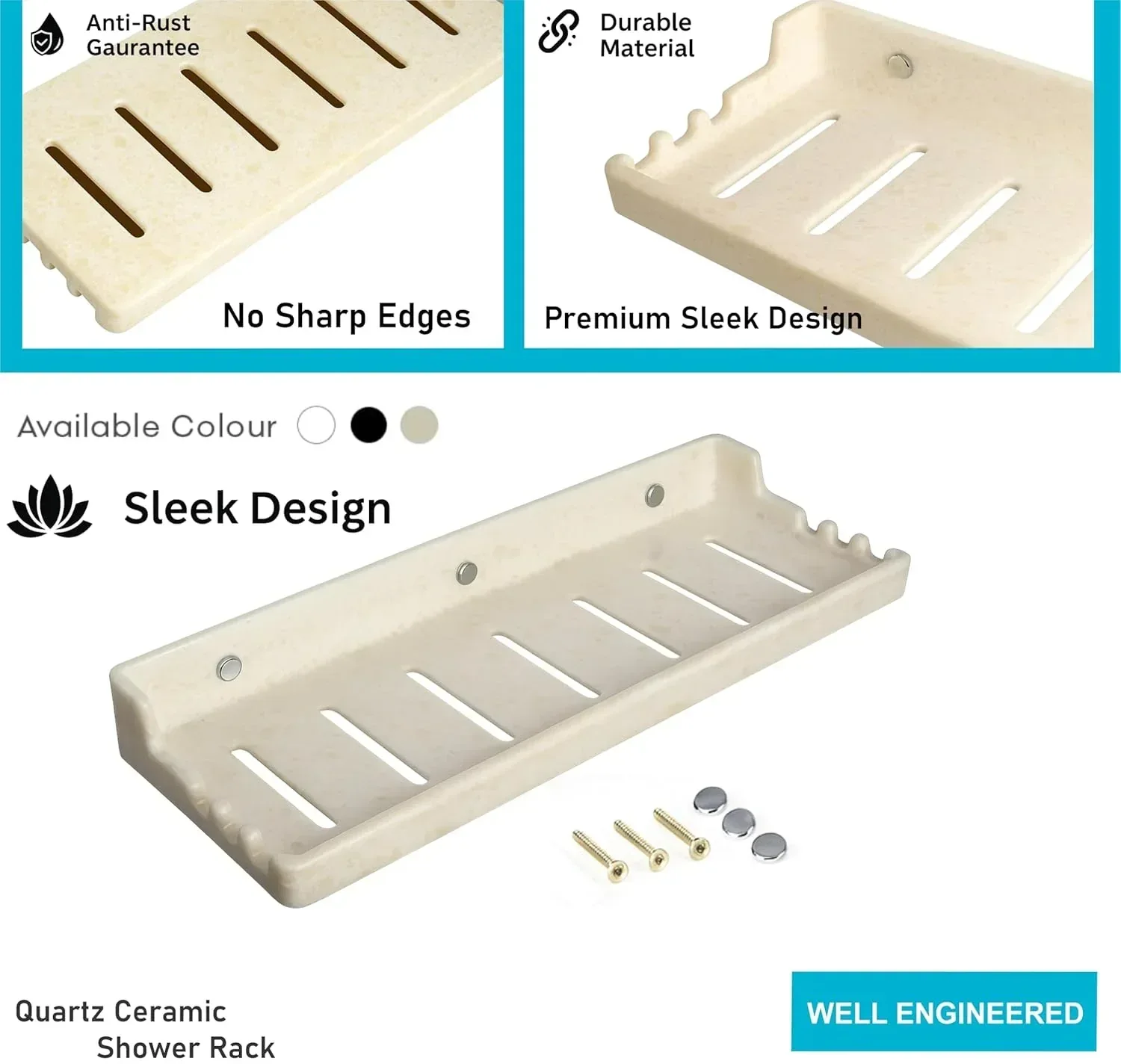 Classic Ceramic Wall Mounted Shelf Rack – Ivory (Glossy Finish) (RM-129) - Image 3