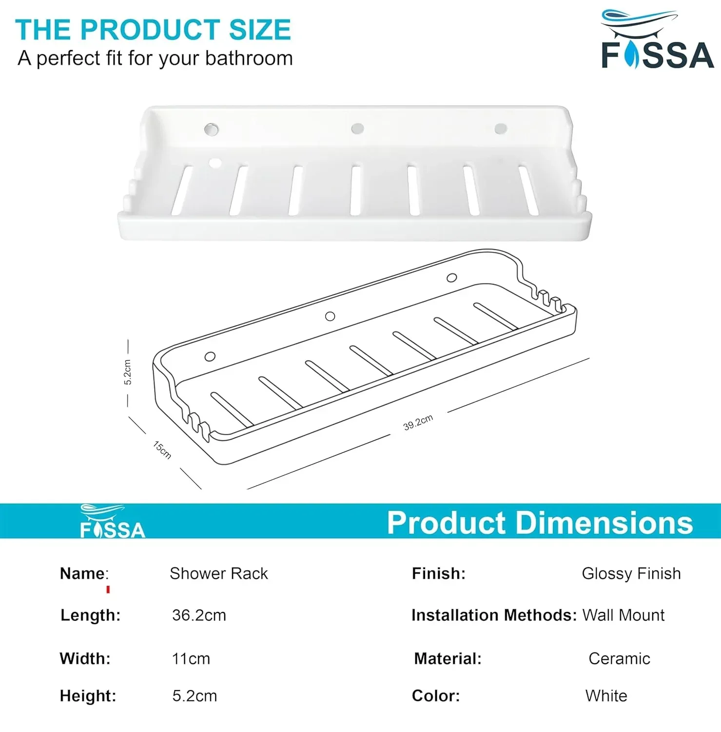 Classic Ceramic Wall Mounted Shelf Rack – White (Glossy Finish) (RW-129) - Image 2