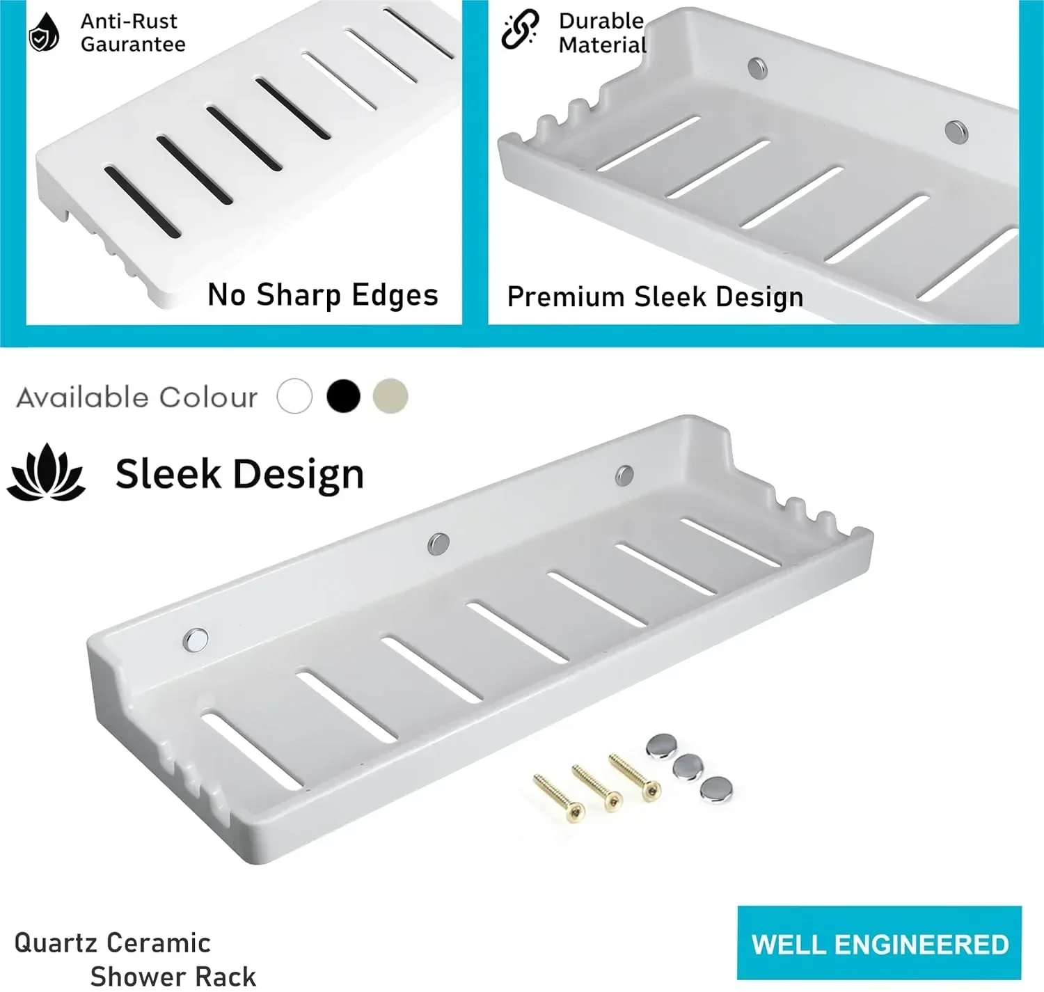 Classic Ceramic Wall Mounted Shelf Rack – White (Glossy Finish) (RW-129) - Image 3