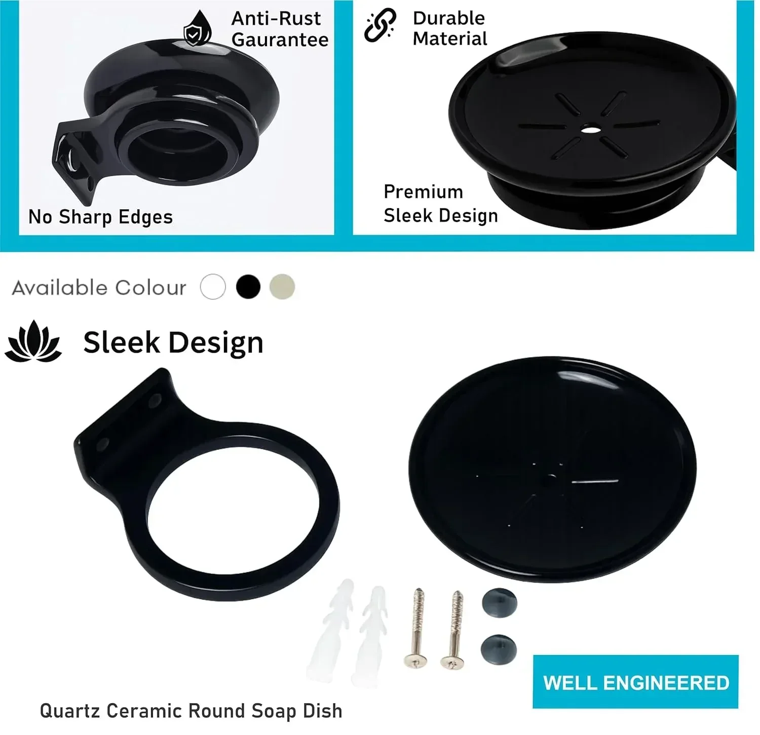 Ceramic Black Unbreakable Soap Dish Round Glossy Finish (RB-121) - Image 4