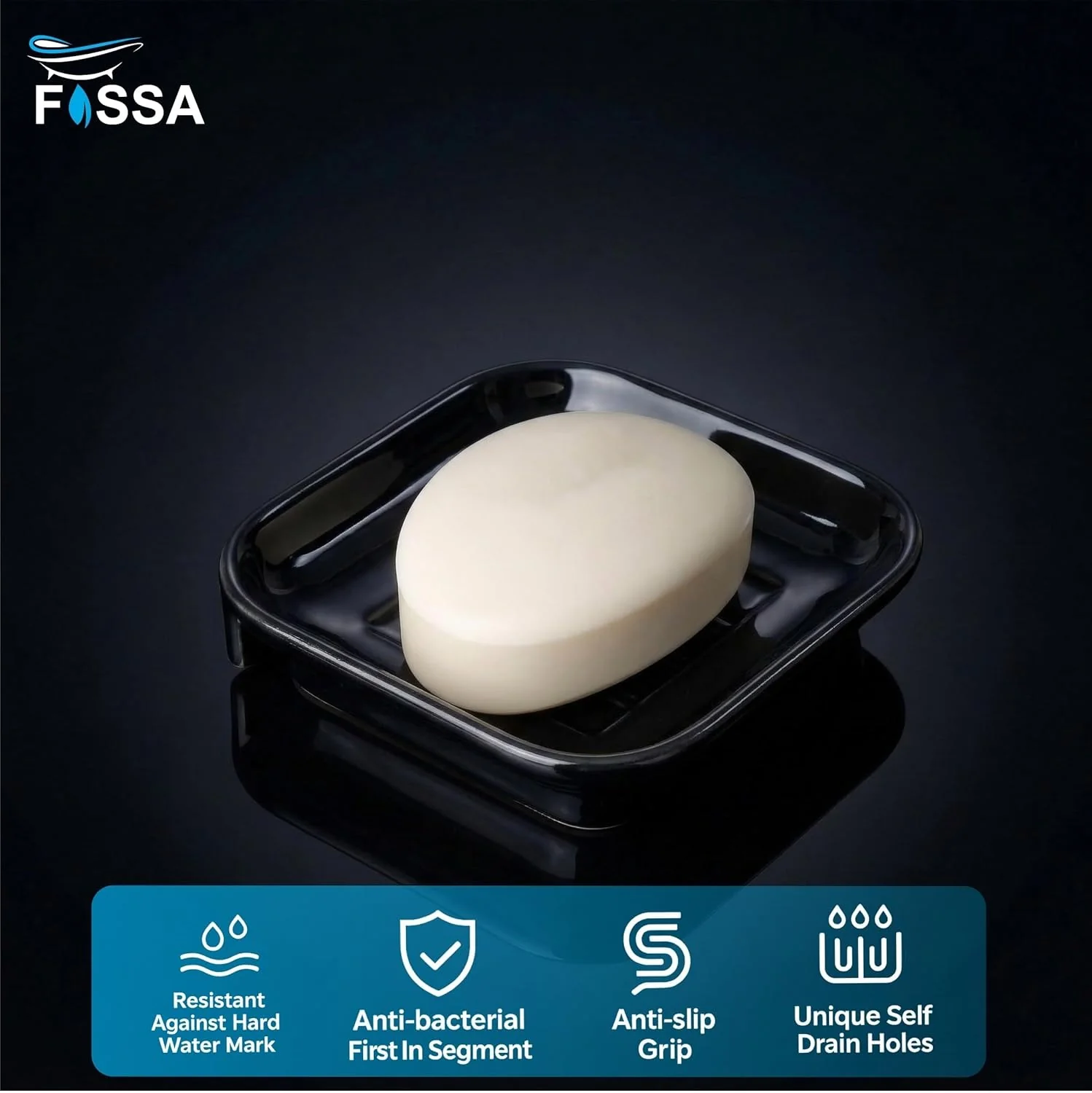 Ceramic Black Unbreakable Soap Dish Square Glossy Finish (RB-111) - Image 3