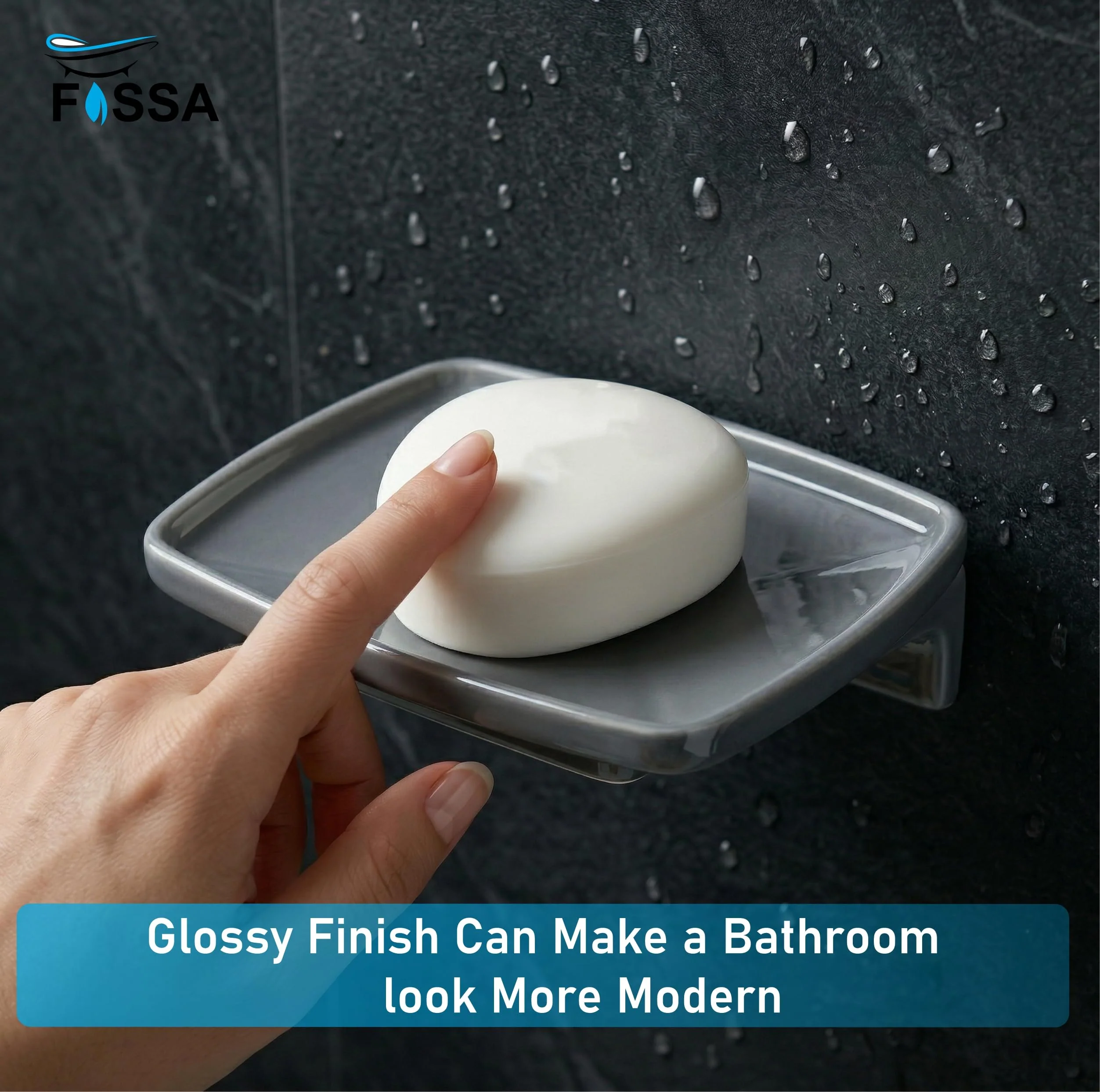 Ceramic Grey Unbreakable Soap Dish Square Glossy Finish (RG-115) - Image 3