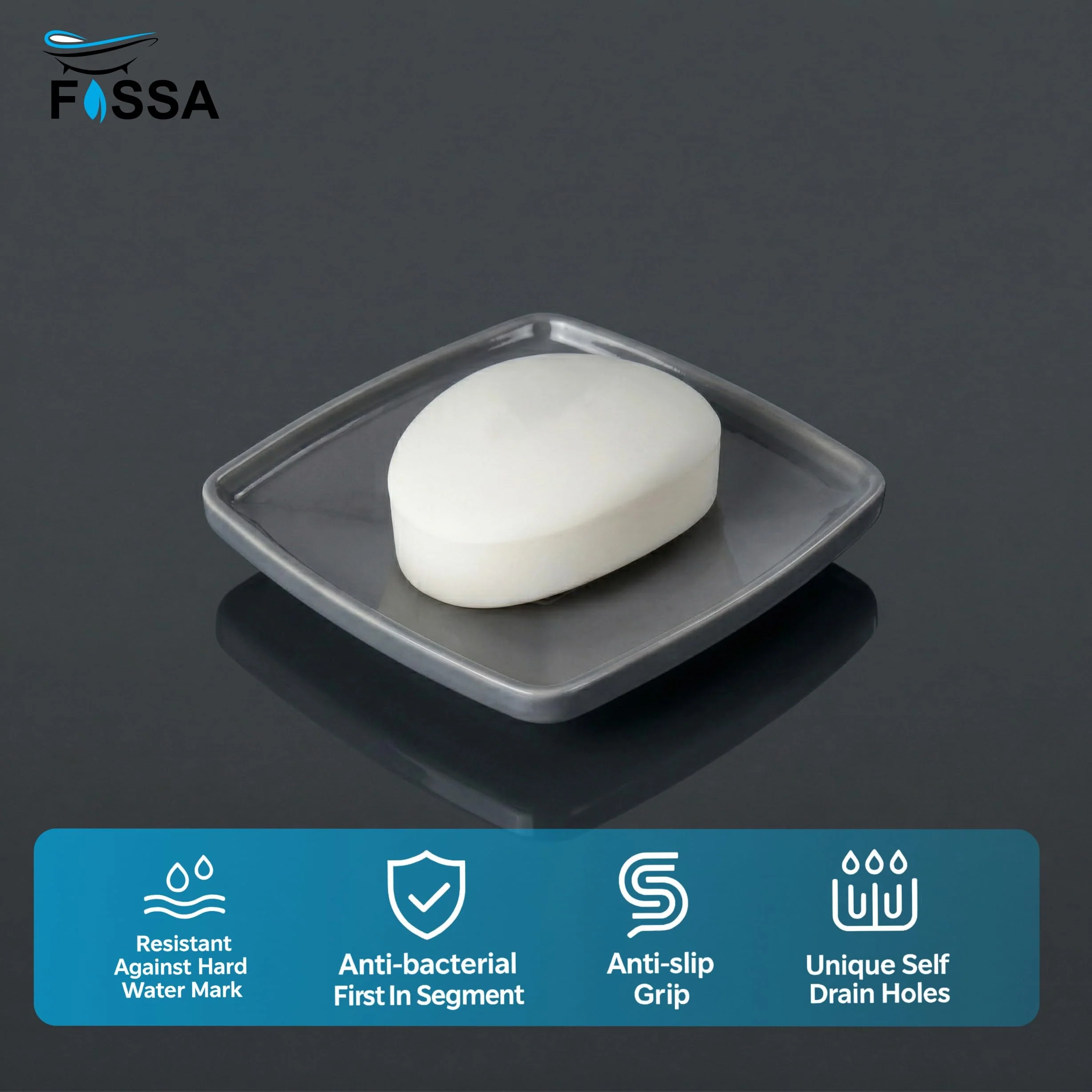 Ceramic Grey Unbreakable Soap Dish Square Glossy Finish (RG-115) - Image 4