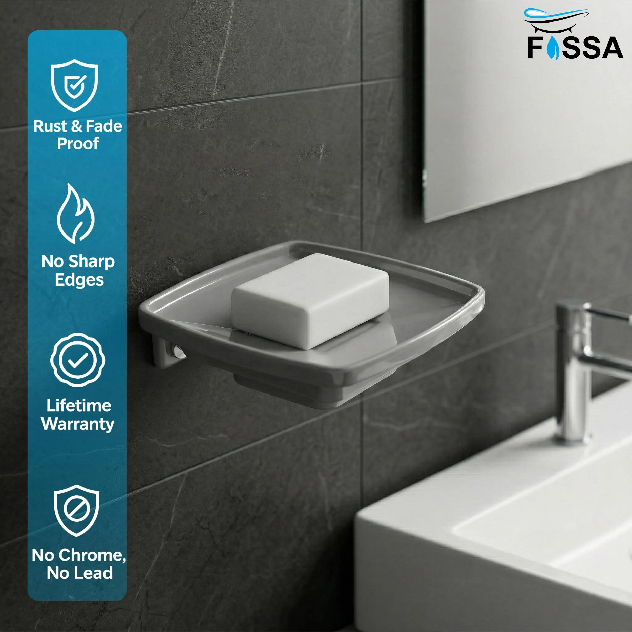 Ceramic Grey Unbreakable Soap Dish Square Glossy Finish (RG-115) - Image 5