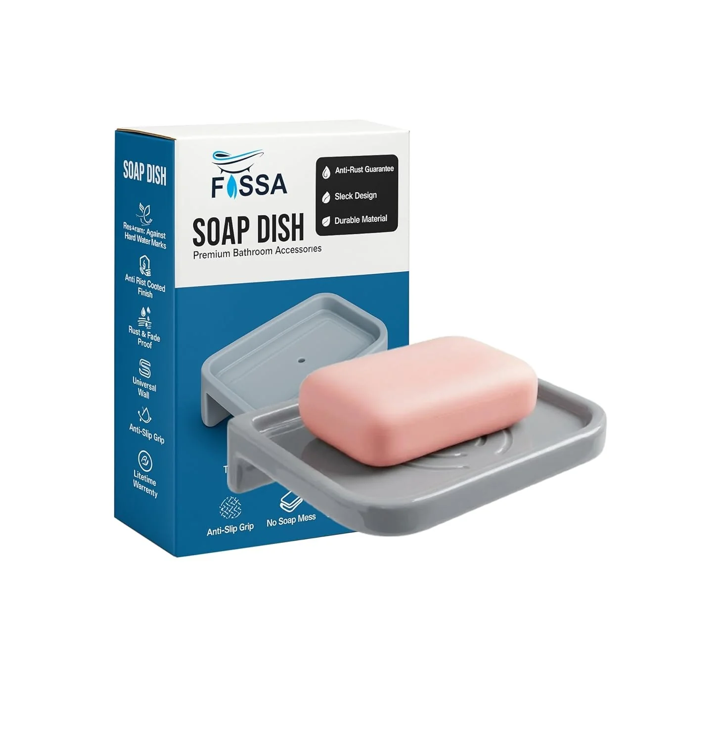 Ceramic Grey Unbreakable Soap Dish Rectangular Glossy Finish (RG-118)