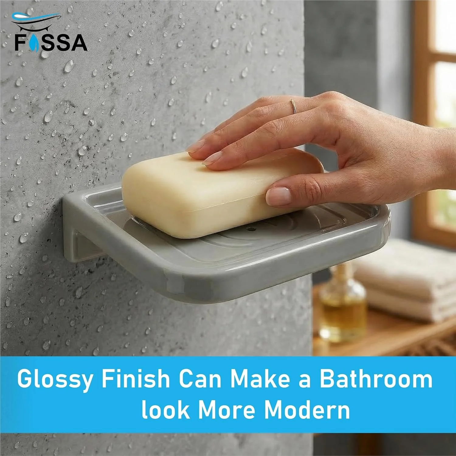 Ceramic Grey Unbreakable Soap Dish Rectangular Glossy Finish (RG-118) - Image 3