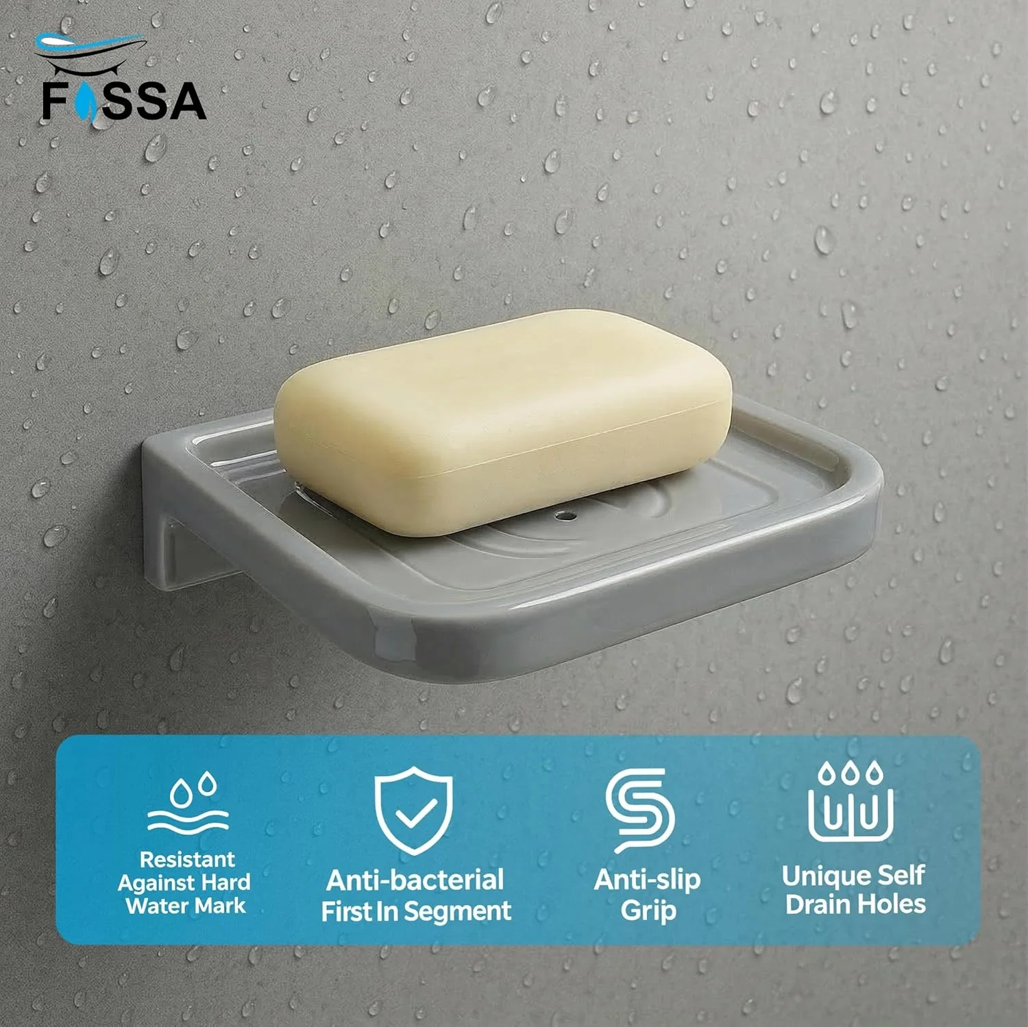Ceramic Grey Unbreakable Soap Dish Rectangular Glossy Finish (RG-118) - Image 4