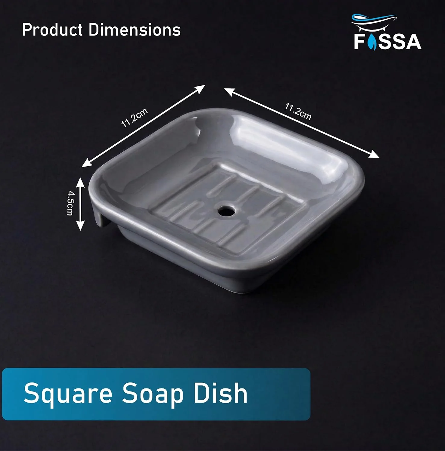 Ceramic Grey Unbreakable Soap Dish Square Glossy Finish (RG-111) - Image 2