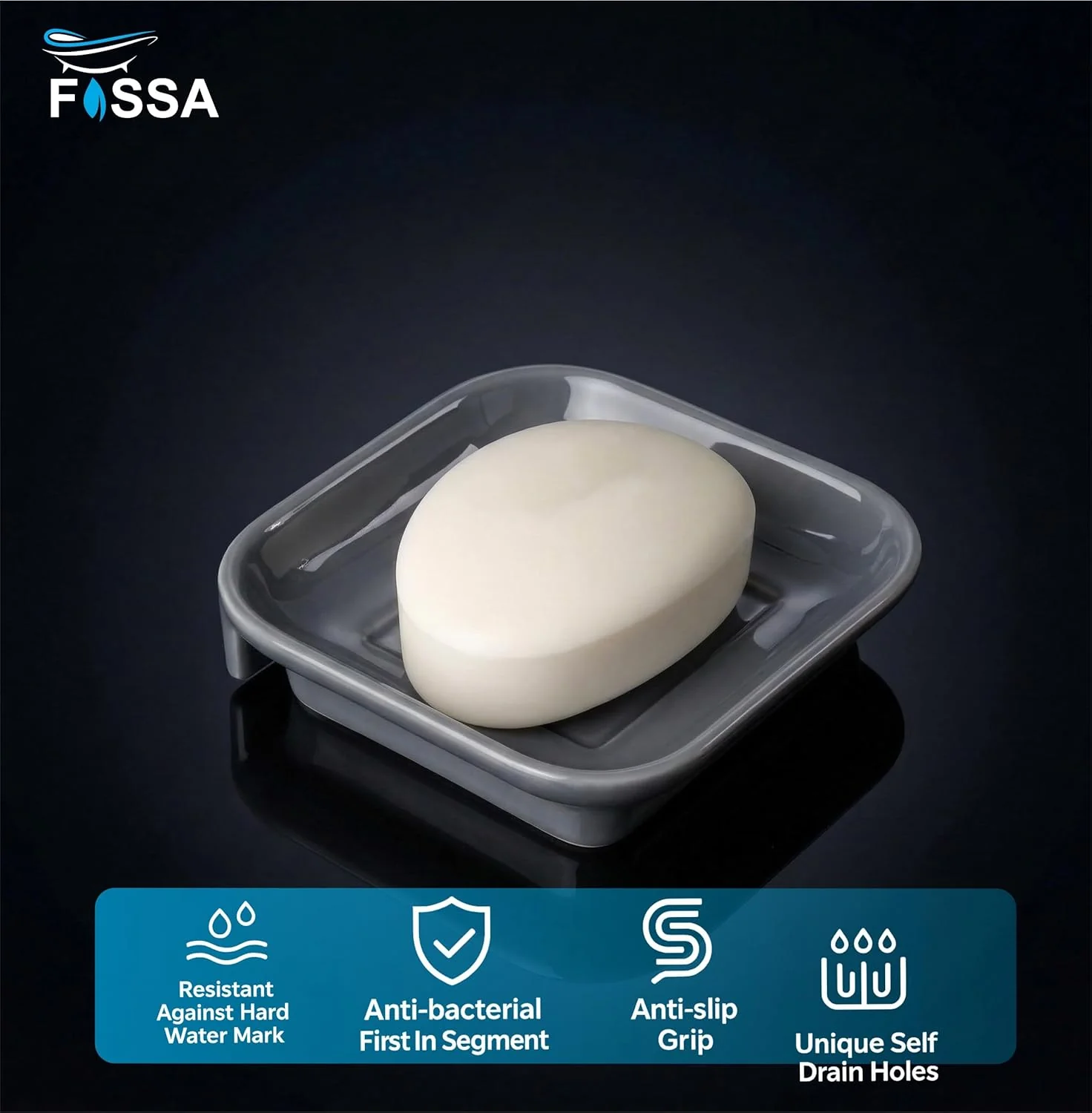 Ceramic Grey Unbreakable Soap Dish Square Glossy Finish (RG-111) - Image 3
