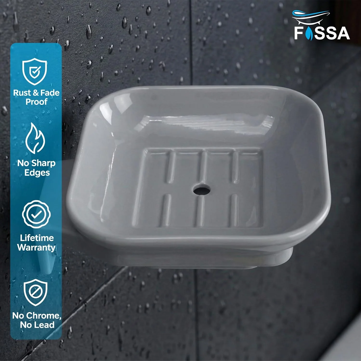 Ceramic Grey Unbreakable Soap Dish Square Glossy Finish (RG-111) - Image 4