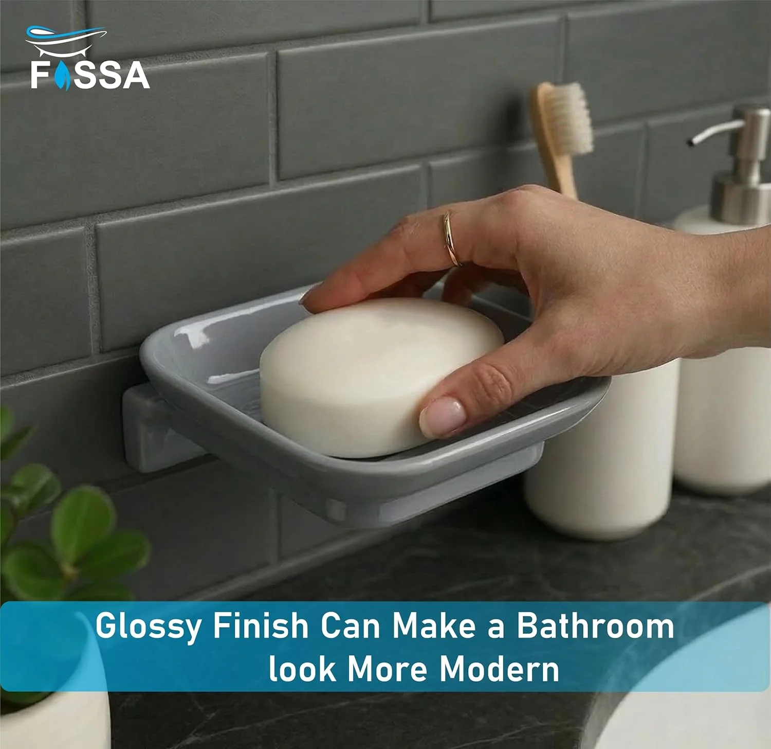 Ceramic Grey Unbreakable Soap Dish Square Glossy Finish (RG-111) - Image 5