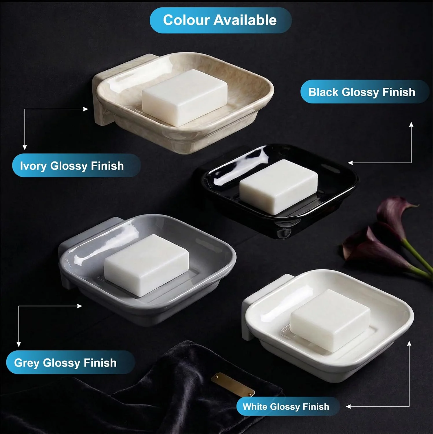Ceramic Grey Unbreakable Soap Dish Square Glossy Finish (RG-111) - Image 7