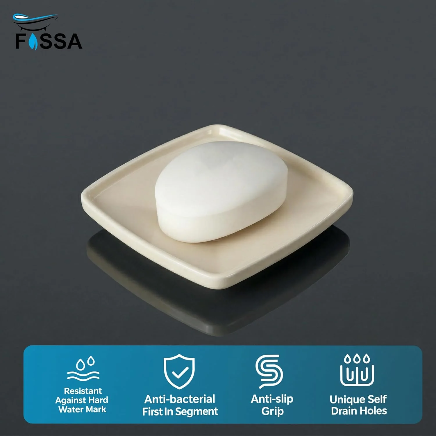 Ceramic Ivory Unbreakable Soap Dish Square Glossy Finish (RM-115) - Image 3