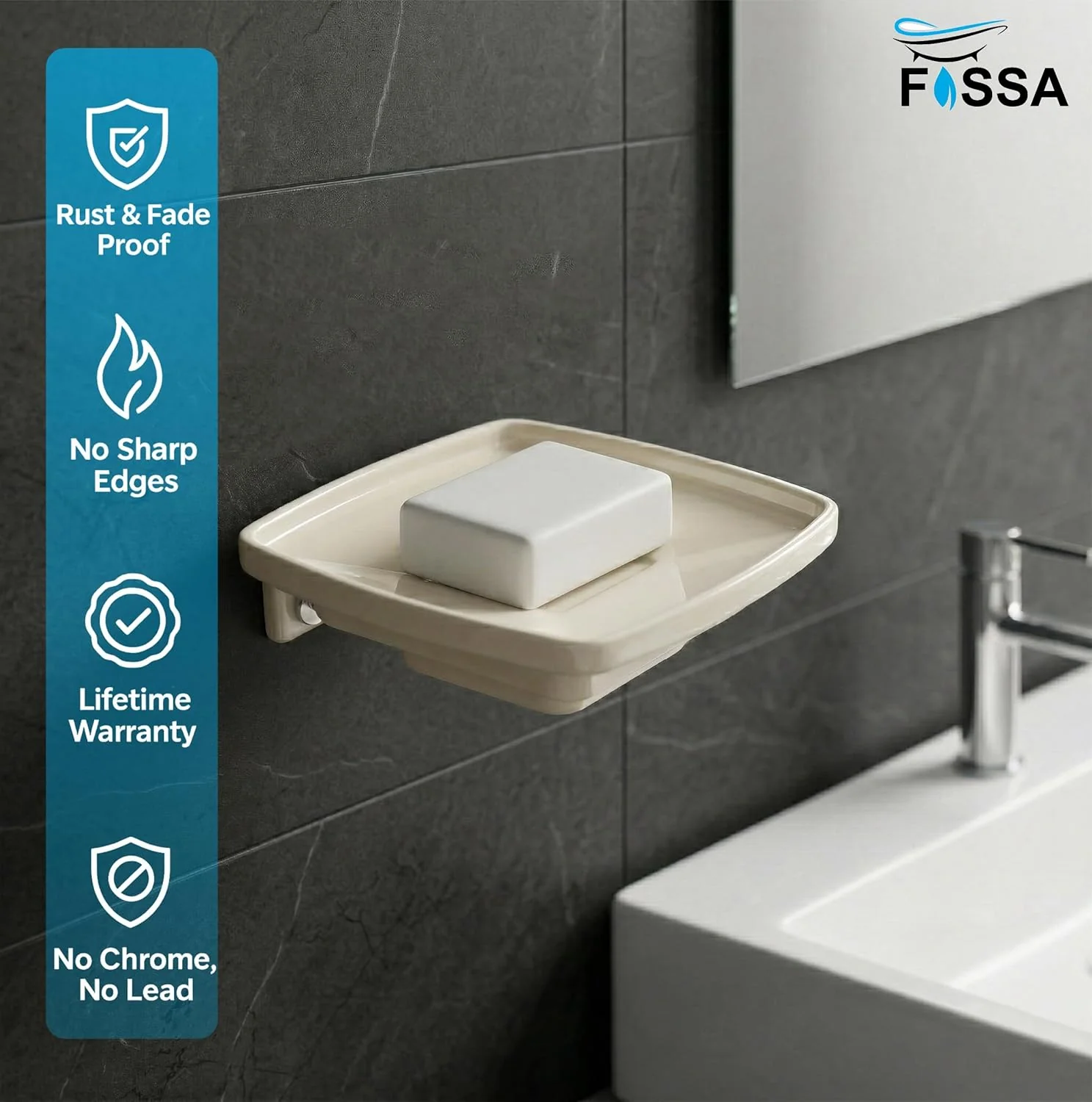 Ceramic Ivory Unbreakable Soap Dish Square Glossy Finish (RM-115) - Image 4