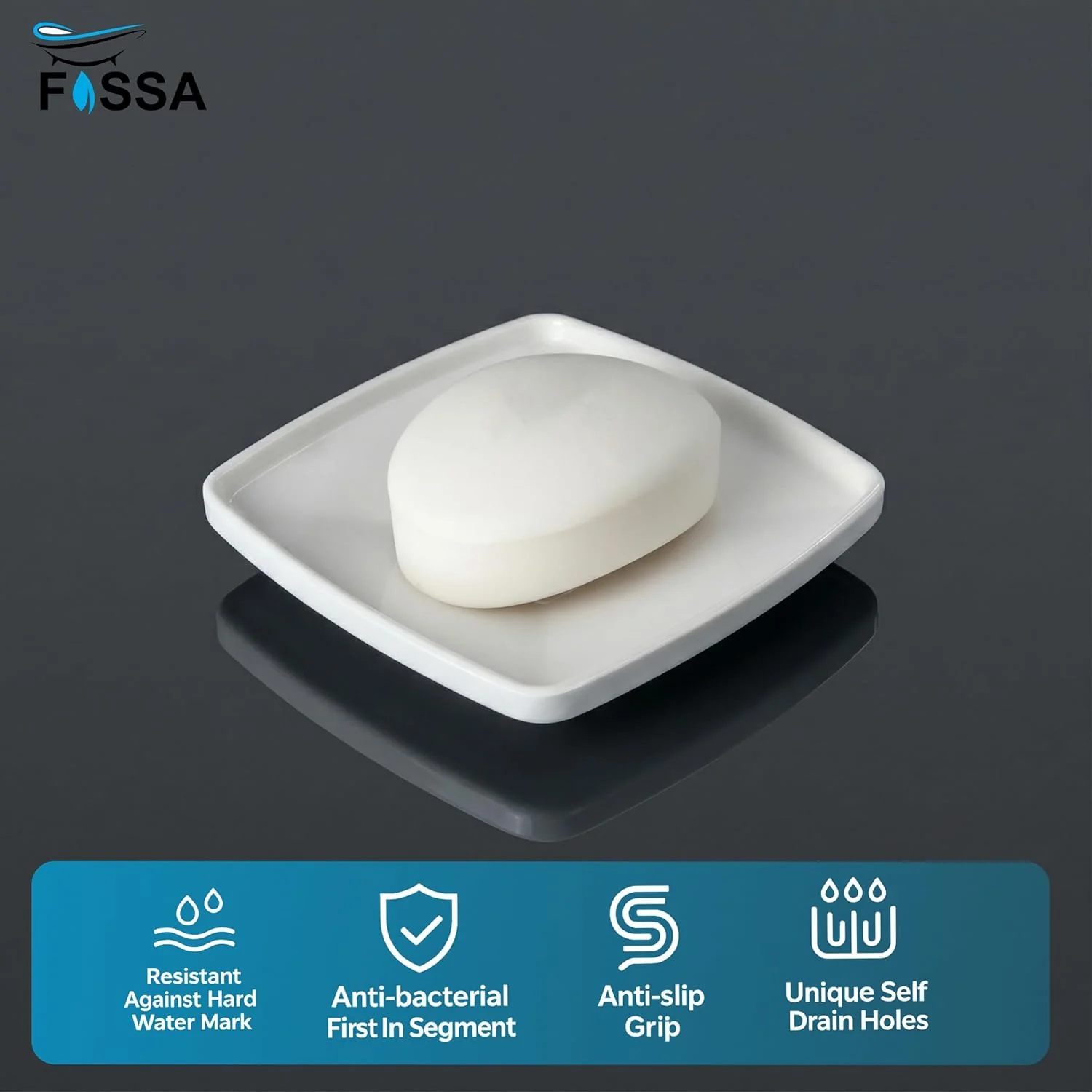 Ceramic White Unbreakable Soap Dish Square Glossy Finish (RW-115) - Image 3