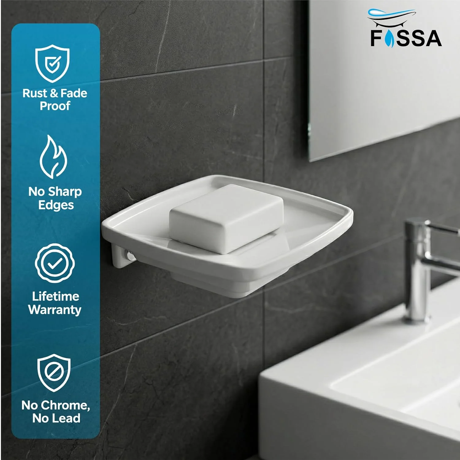 Ceramic White Unbreakable Soap Dish Square Glossy Finish (RW-115) - Image 5