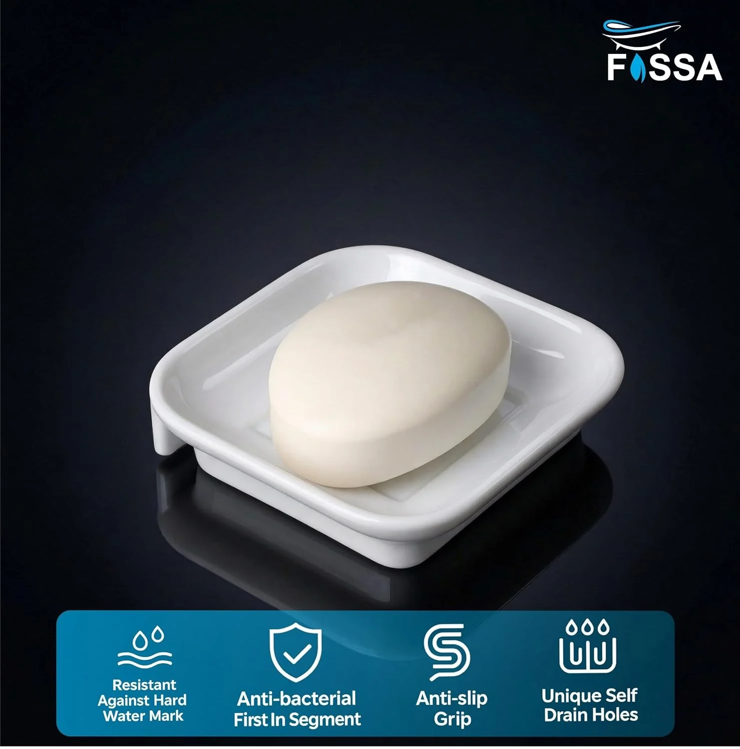Ceramic White Unbreakable Soap Dish Square Glossy Finish (RW-111) - Image 5