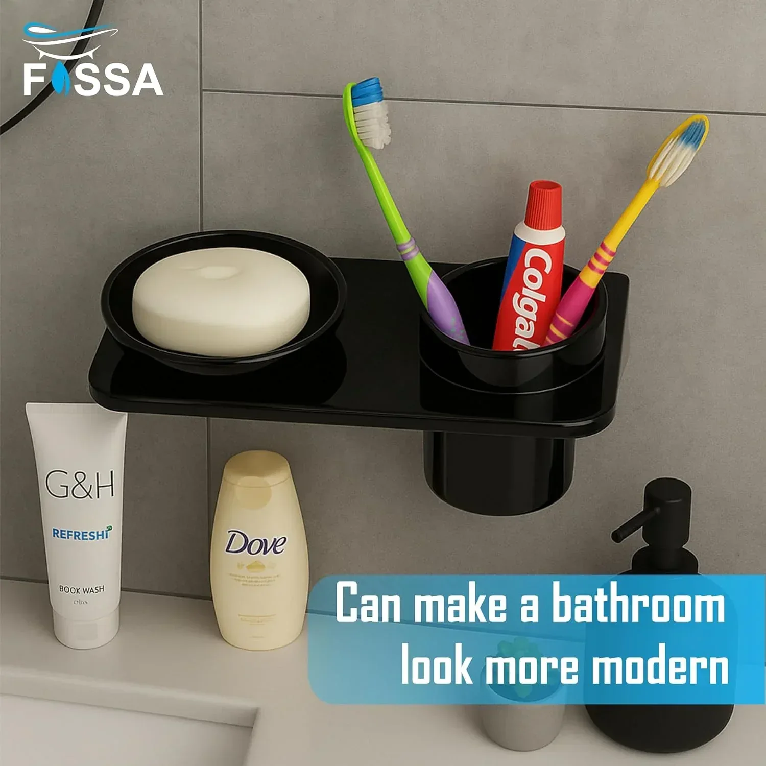 Ceramic Black Soap Dish with Toothbrush Holder Unbreakable Round Glossy Finish (RB-120) - Image 6